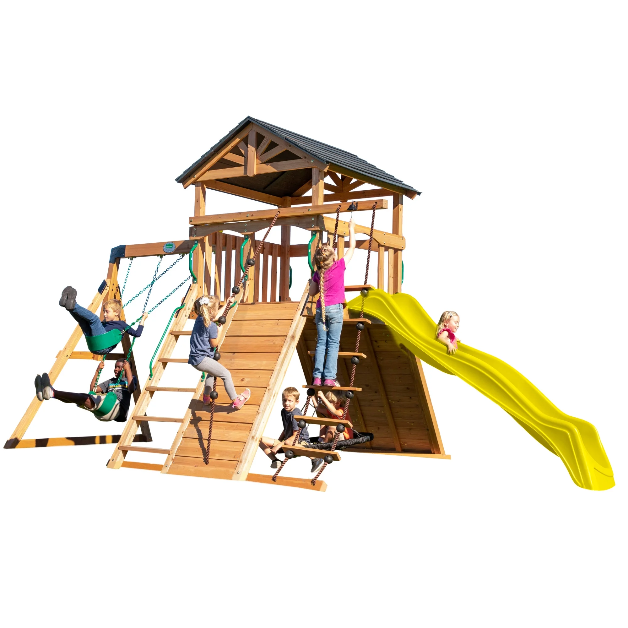 Backyard Discovery Endeavor Swing Set With Yellow Wave Slide