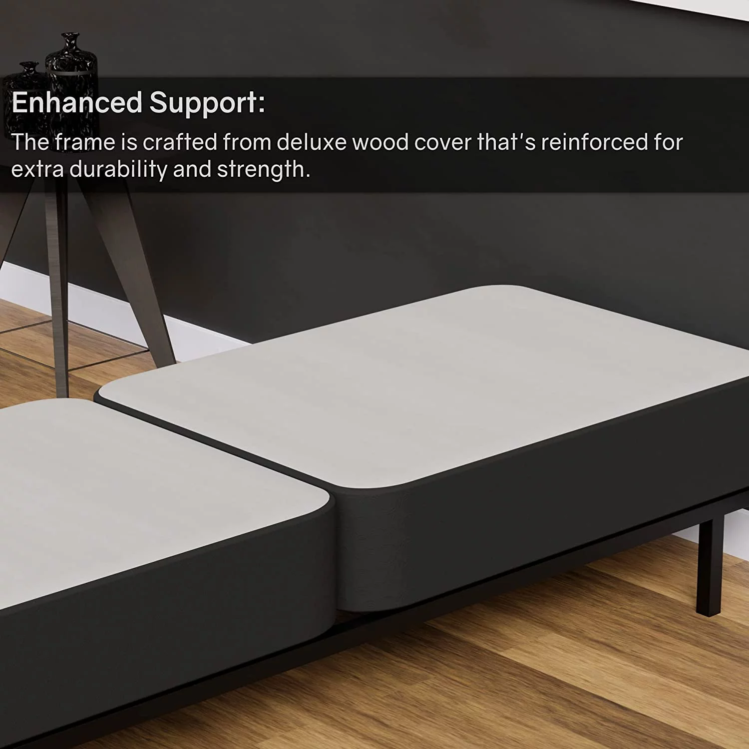 YILAN Wood Split Low Profile Traditional 4-inch Fully Assembled Foundation Set-Strong Structure – Luxurious Durable Bedding Twin Mattress Box Springs – Black