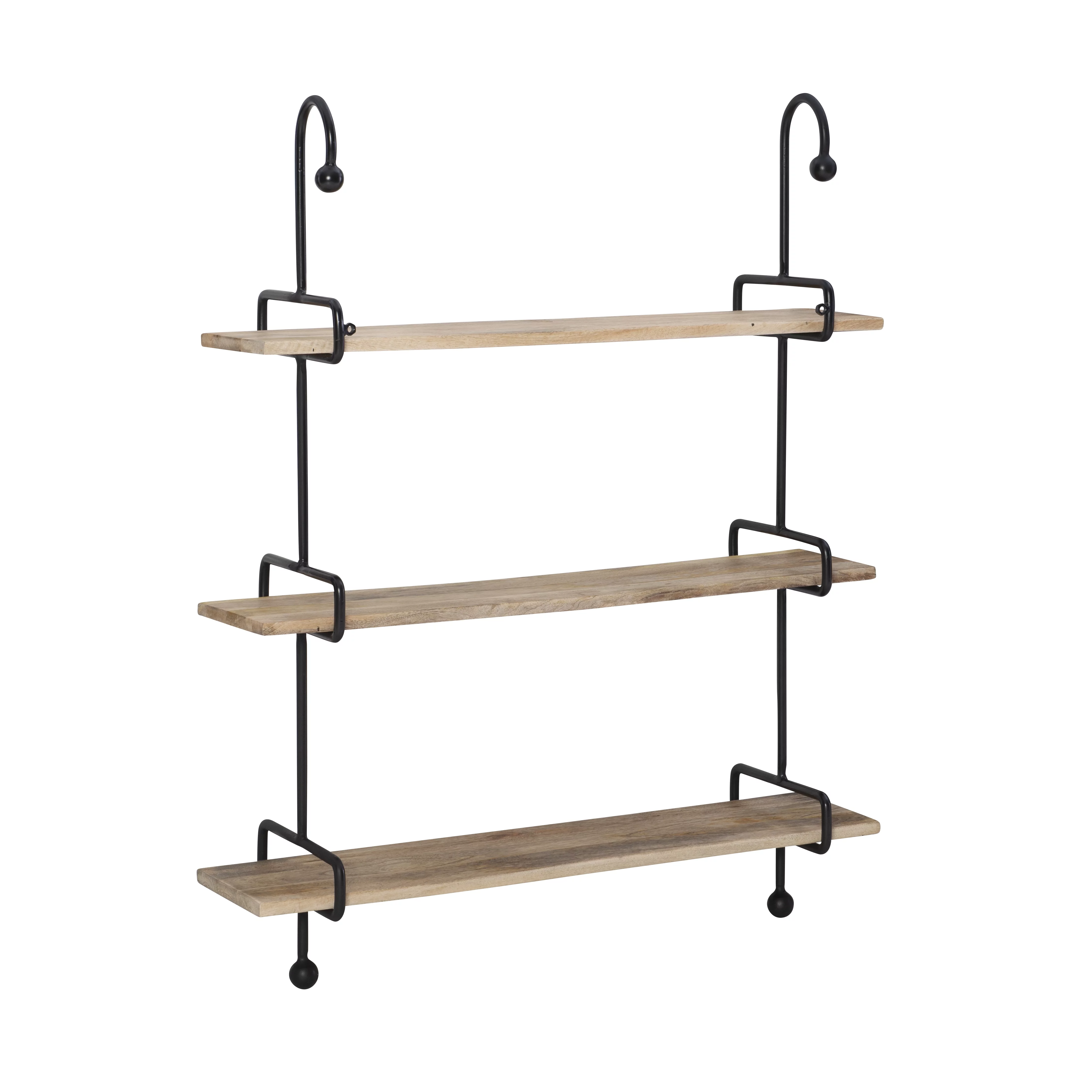Wrenn 3-Tier Wall Shelves, Black Metal with Natural Mango Wood