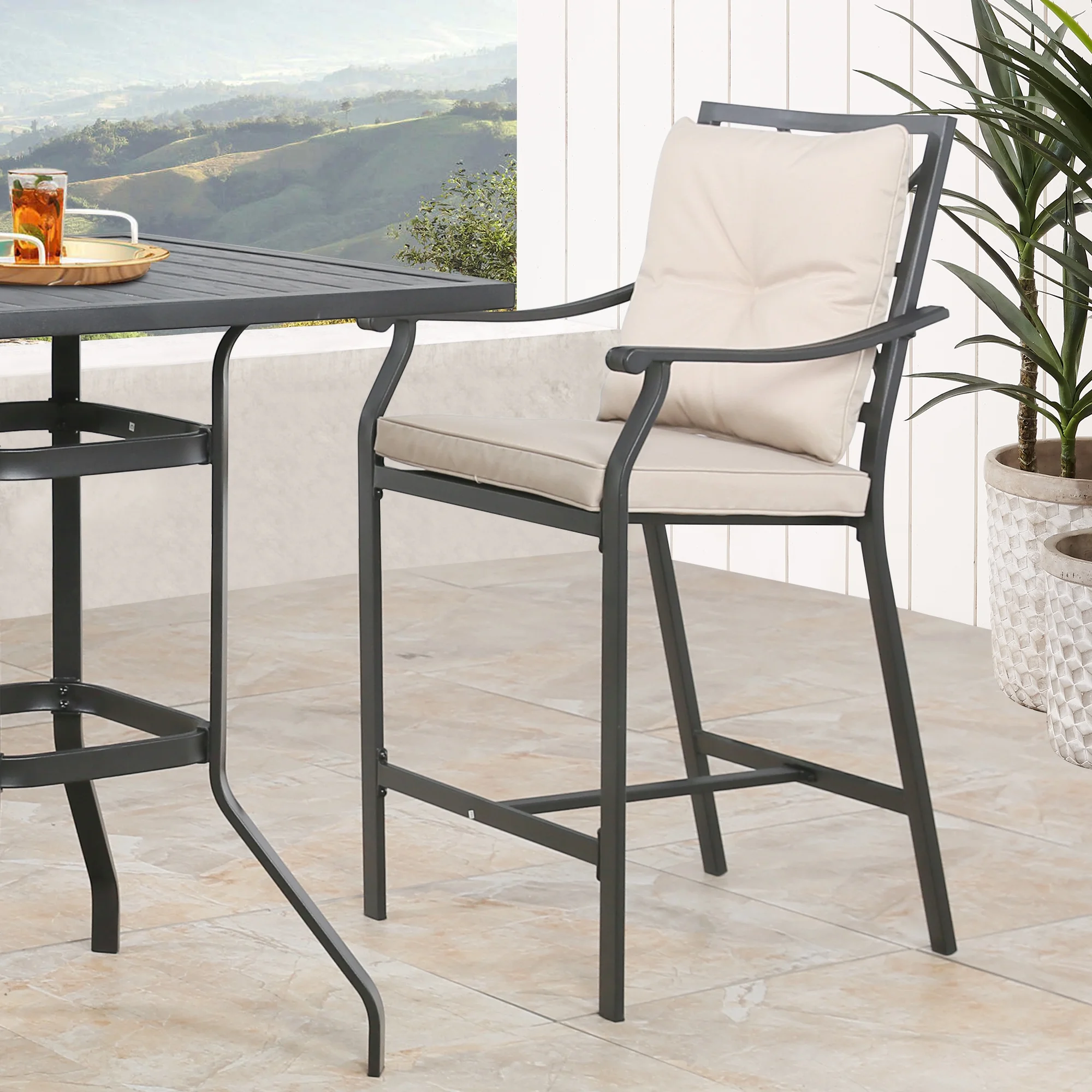 Ulax Furniture Patio Bistro Bar Stools Metal Counter Height Stools with 100% Polyester Cushion, Set of 2