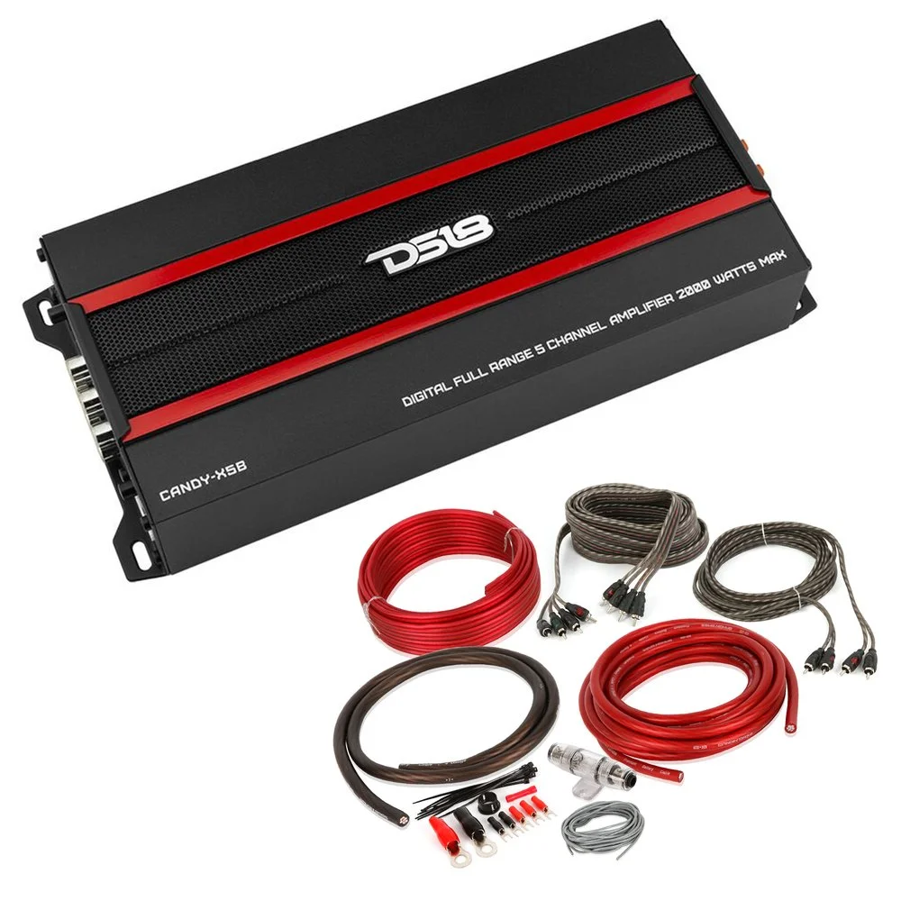 DS18 CANDY-X5B + Free Belva BAK46 4 Gauge Amp Wiring Kit 2000W Peak (800W RMS) Candy-X Series Full Range Class D 5-Channel Amplifier with Bass Remote