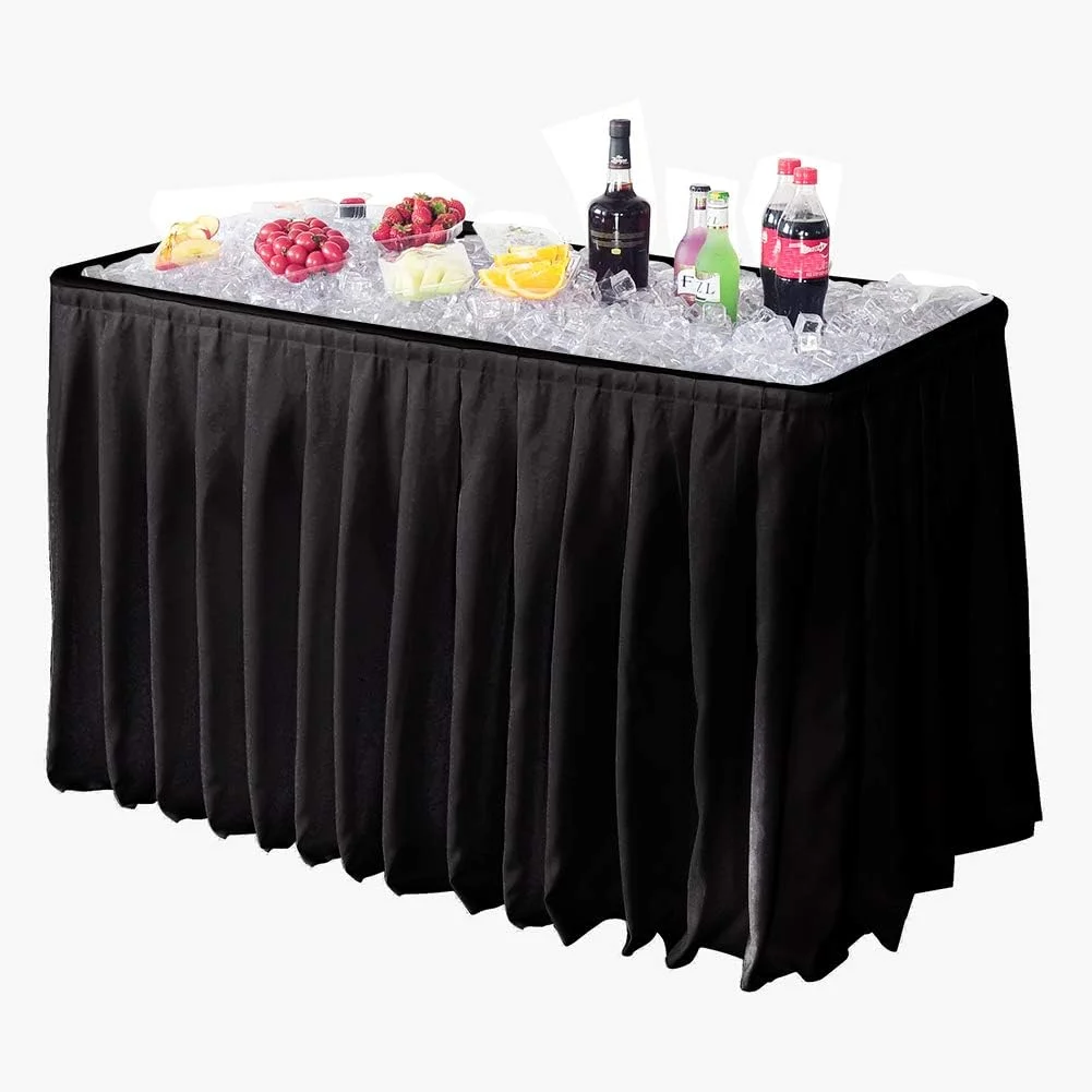 Portable Folding Party Ice Bin Table With Skirt - Black