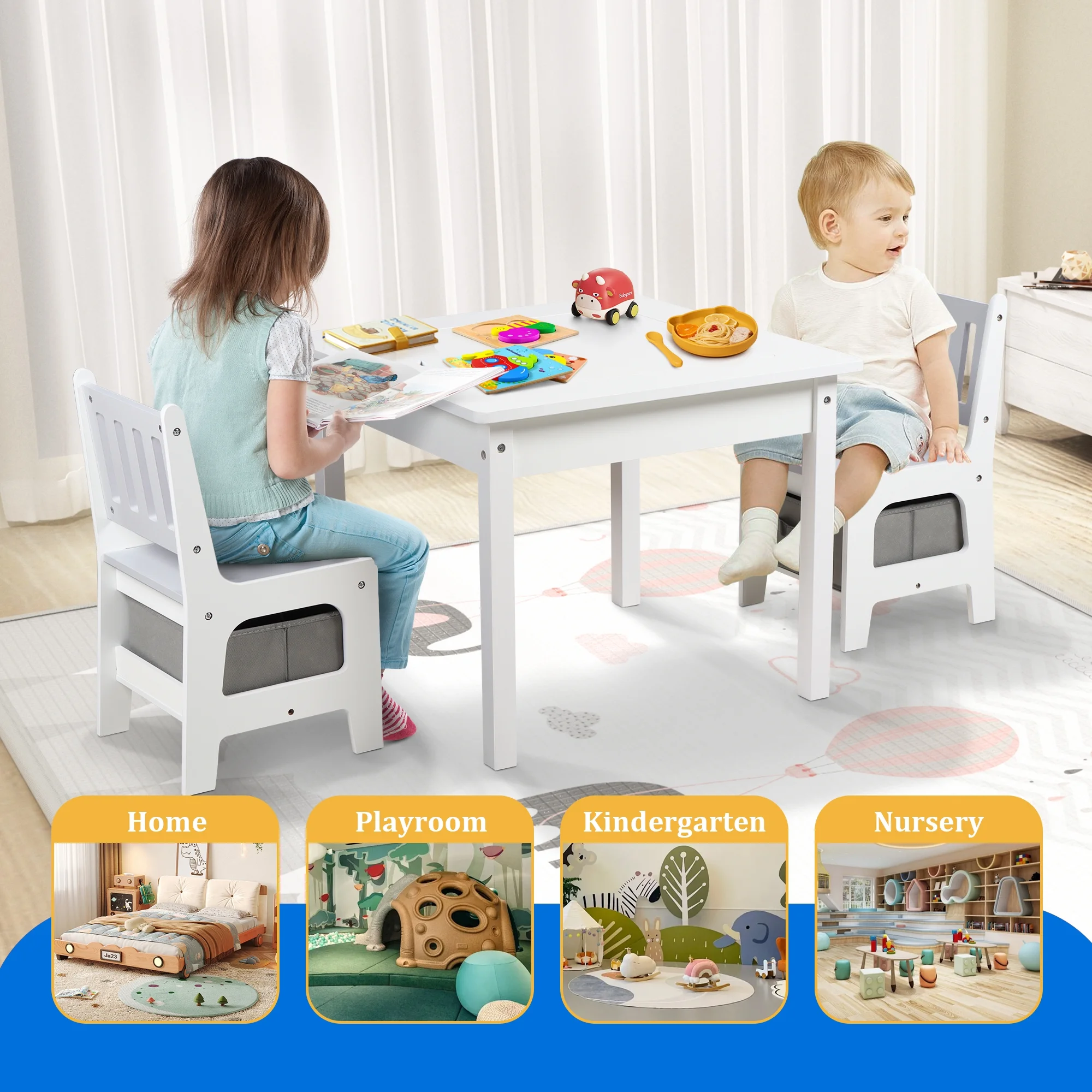 AILEEKISS Kids Table and Chair Set, 2 in 1 Toddler Activity Table, Lego Block Play Table, Grey
