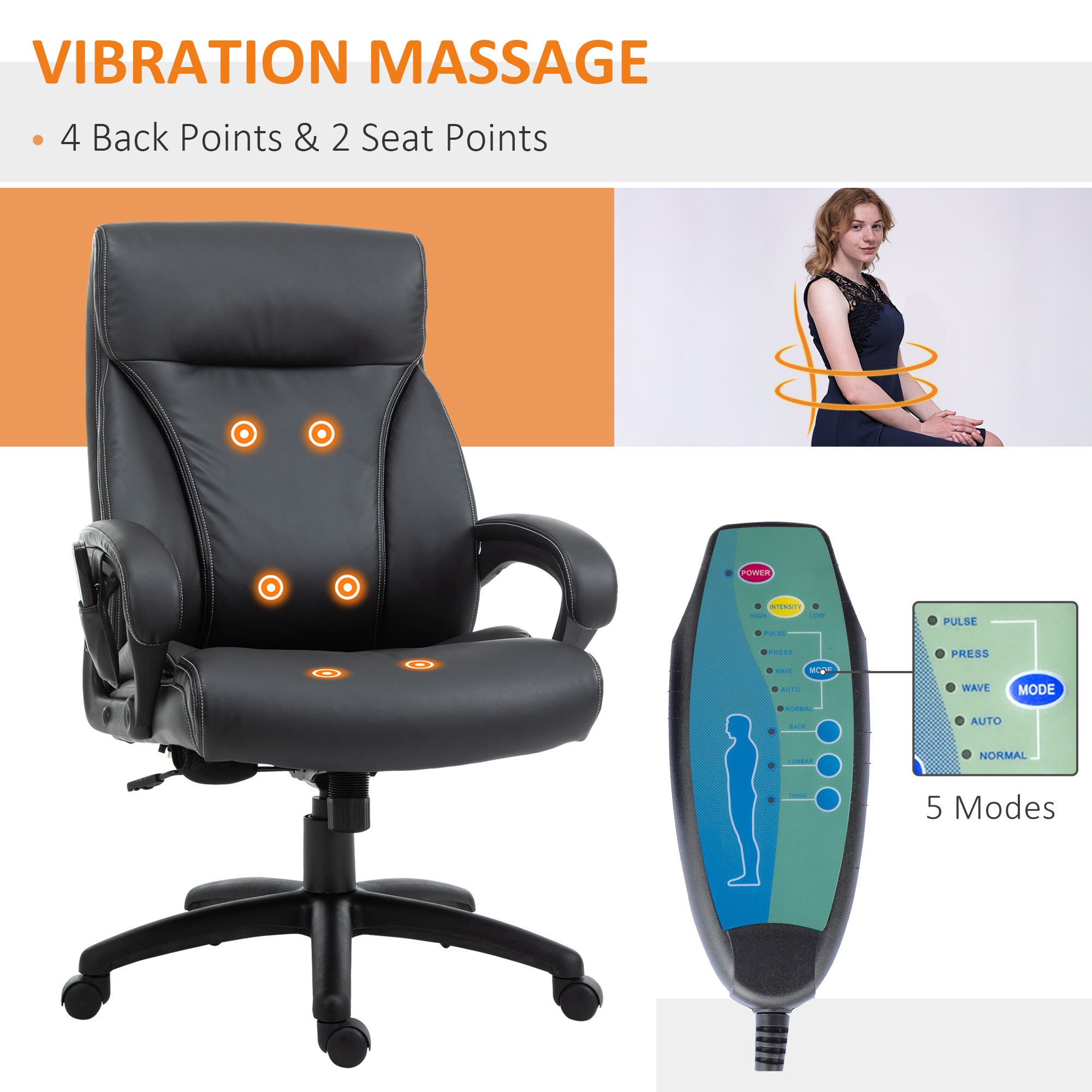 Vinsetto PU Leather 6-Point Massage Office Chair, Black