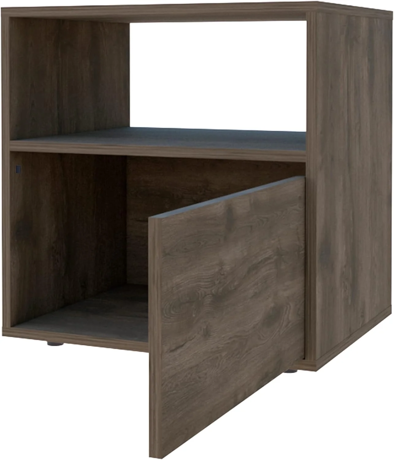 Nightstand with Open Shelf and Cabinet, Dark Brown