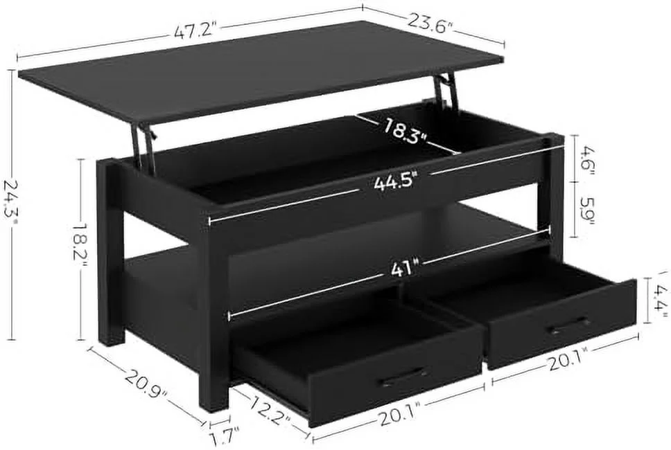 JYHOME Coffee Table  47.2" Lift Top Coffee Table with Drawers and Hidden Compartment  Retro Central Table with Wooden Lift Tabletop  for Living Room  Rustic Brown