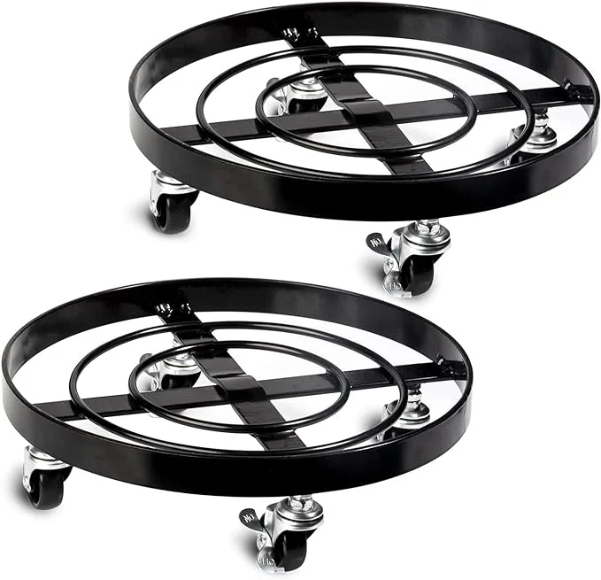 CERBIOR Metal Plant Caddy Heavy Duty Plant Stands Pot with 4 Rolling Wheels Indoor/Outdoor Holds Up 12 Inches and 80 Lbs Strong and Sturdy Design 2 Pack, Round, Black