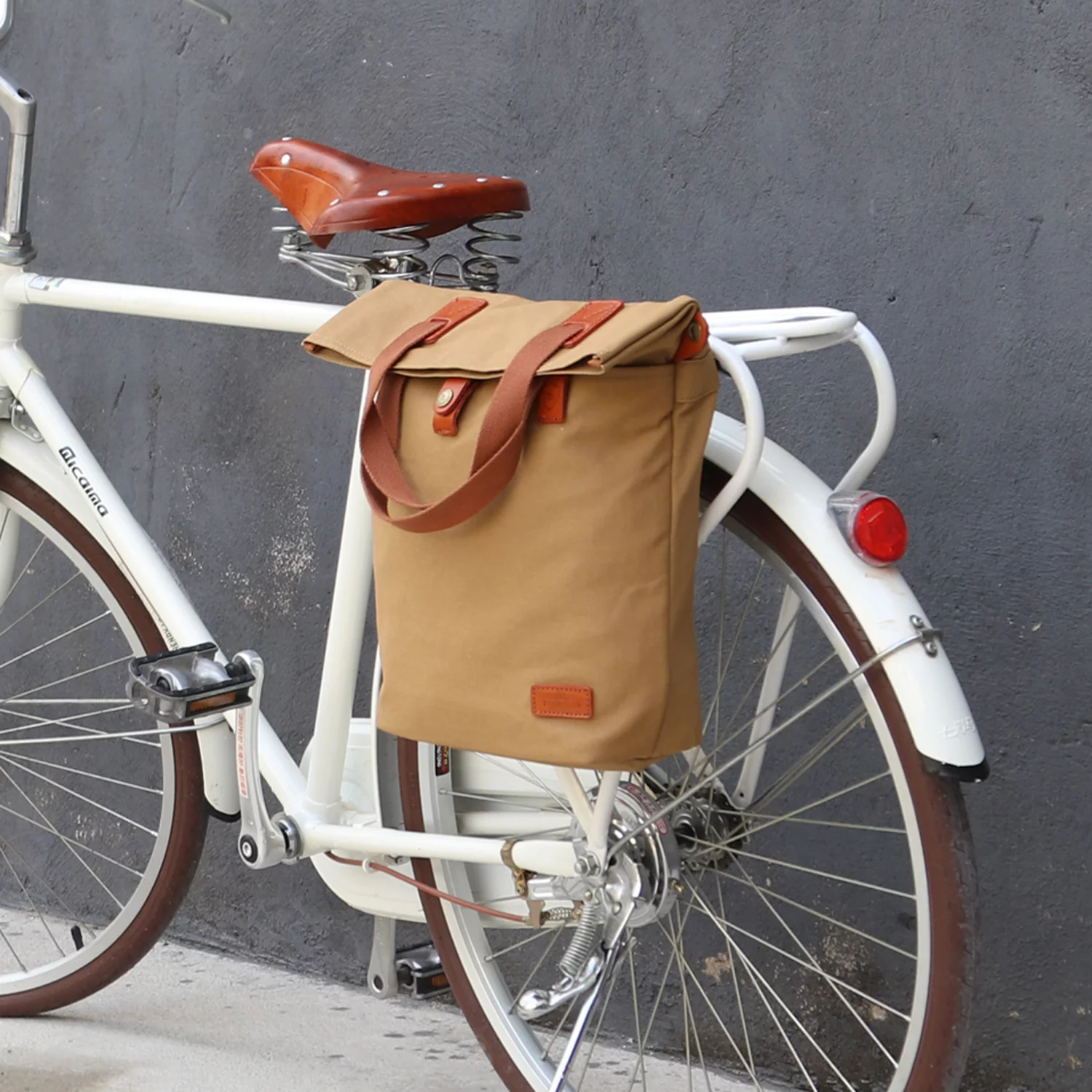 TOURBON Cycling Bicycle Pannier Waxed Canvas Waterproof Clip-On Quick-Release Bike Bag Shoulder Tote Bag for Women