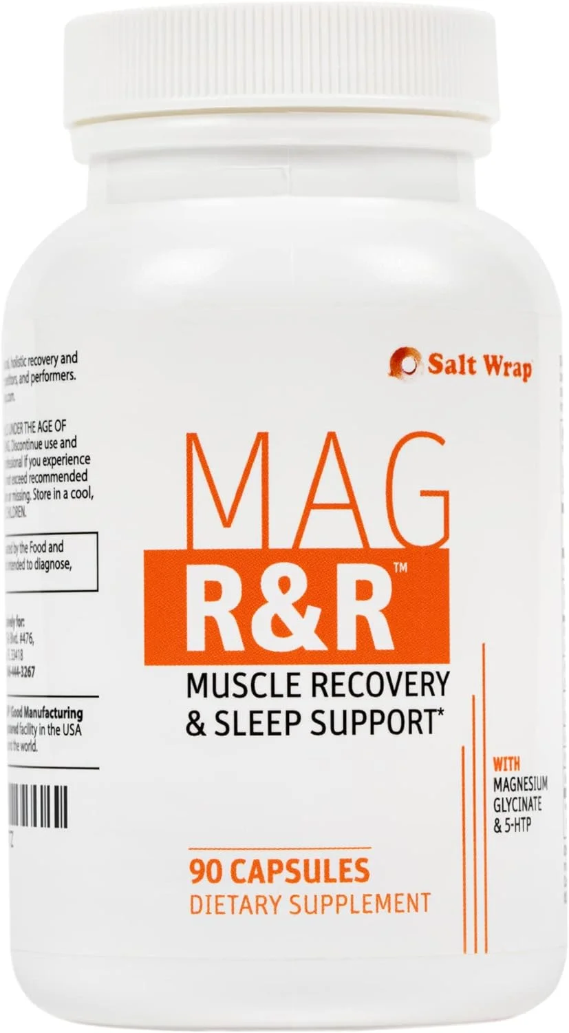 SaltWrap Mag R&R Natural Muscle Relaxation Supplement for Night Leg Cramps, with Magnesium Glycinate - Natural Remedy for Muscle Cramp Relief, Spasms, Recovery and Sleep, 90 Capsules