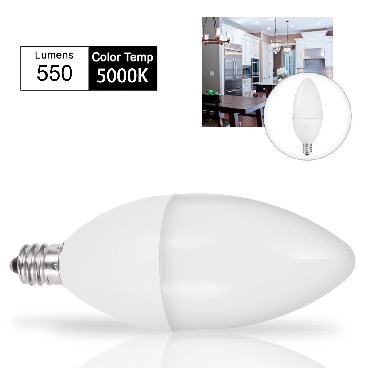 6Pack E12 6W LED Light Bulb,Candelabra 6W 60W Replacement Light Bulbs E12 Base 120V Cool White 5000K