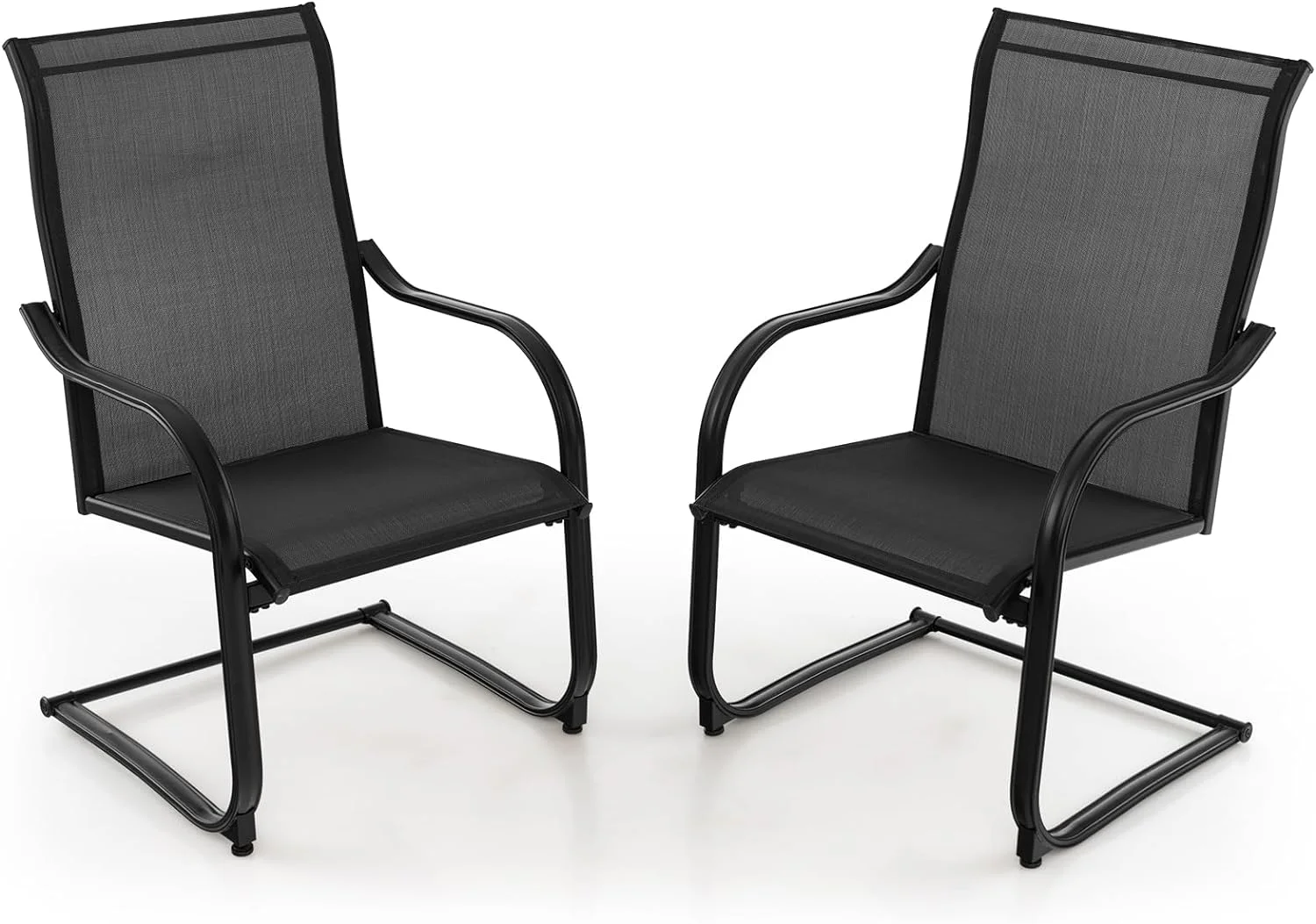 Tankula 2 Pieces Outdoor Dining Chairs, Patio C-Spring Motion with Cozy & Breathable Seat Fabric, Heavy-Duty Metal Frame, Outside High Back Chairs for Backyard, Porch, Poolside
