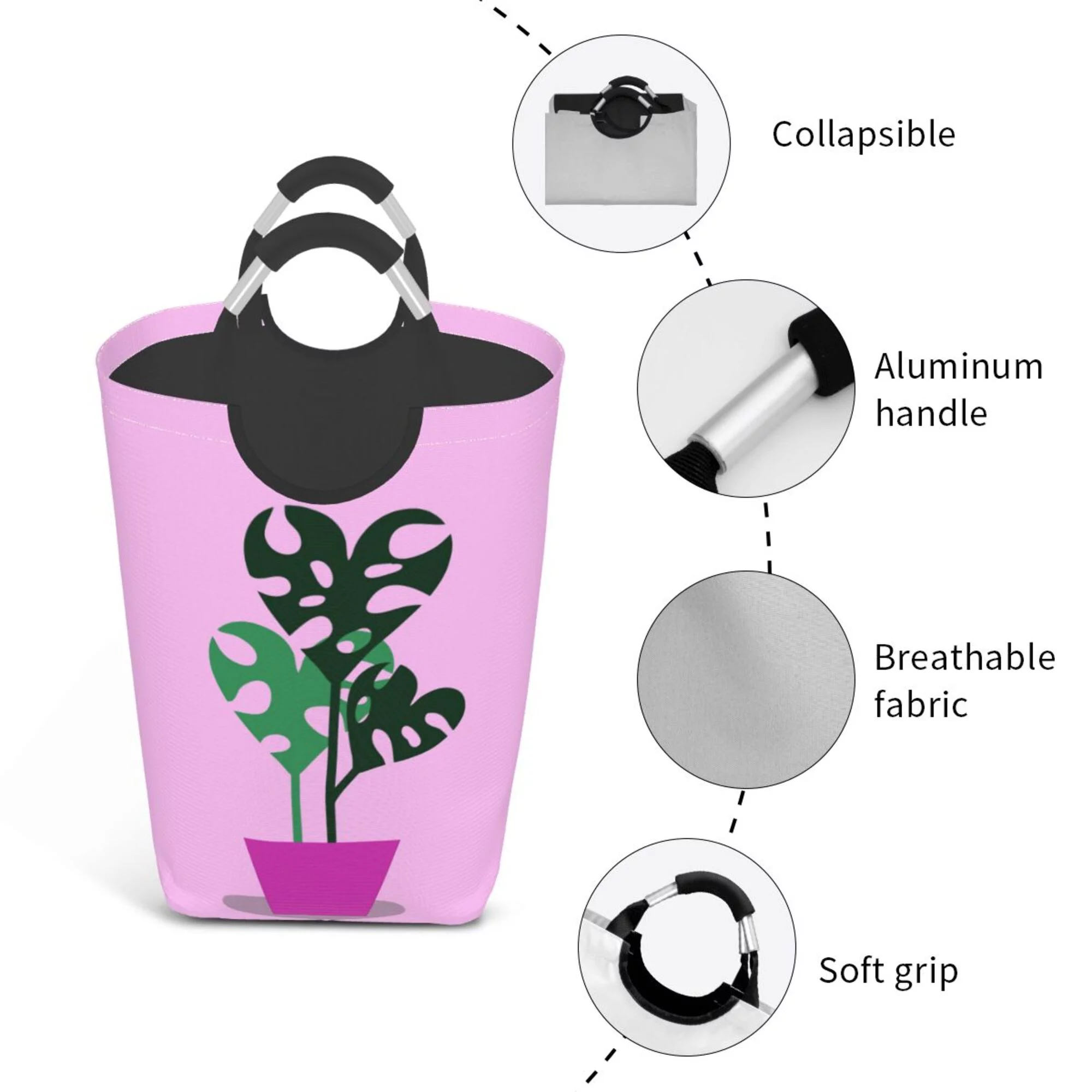 TEQUAN 50L Large Rectangular Laundry Hamper with Aluminum Handles, Boho Love Heart Leaves Prints Waterproof Foldable Dirty Clothes Basket