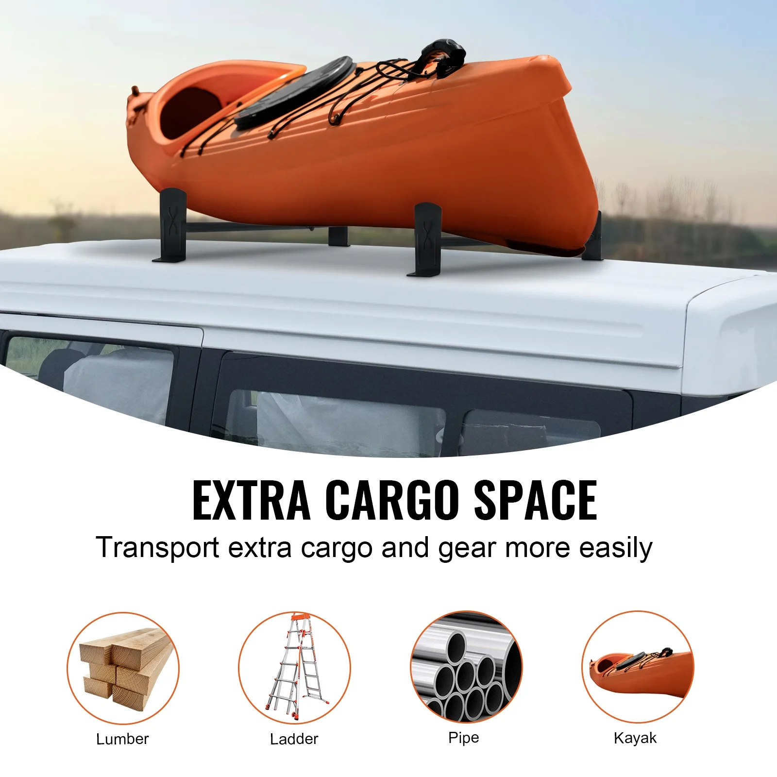 SKYSHALO 2 Bars Van Roof Ladder Rack 500 lbs Adjustable 35.8