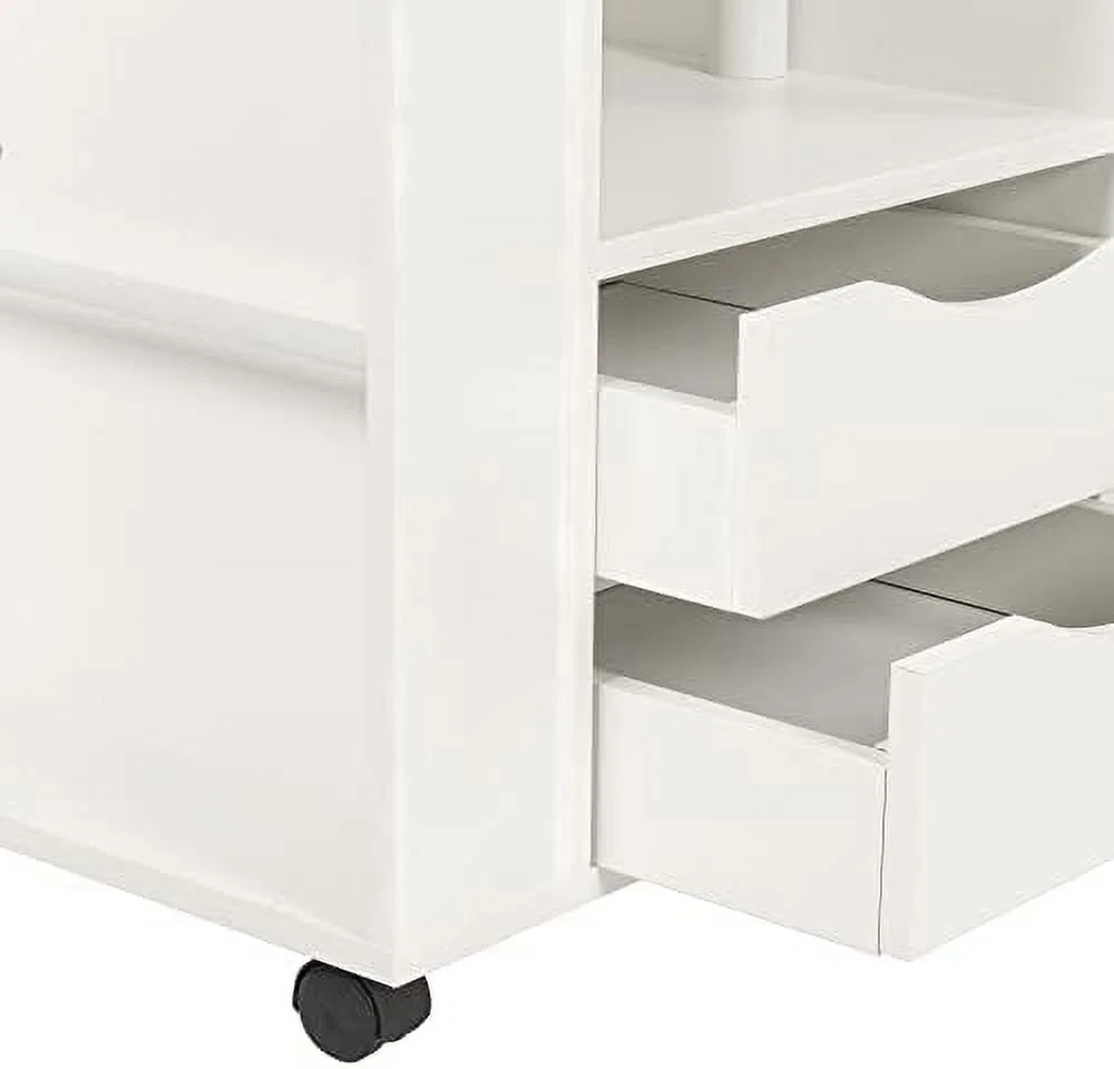 MQLIFEBOOM Height Adjustable Overbed End Table Wooden Nightstand with Swivel Top  Drawers  Wheels and Open  (Black Oak)