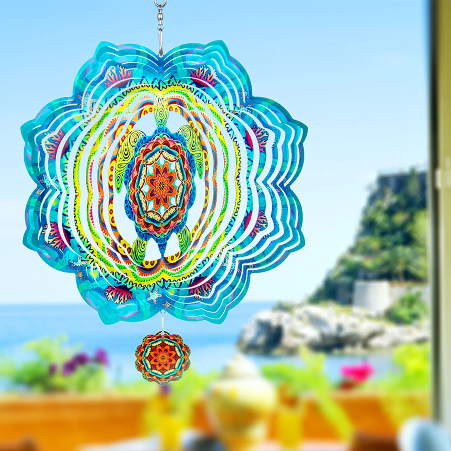 Liranovly 3D Metal Turtle Wind Spinner-Hanging 12in Spinfinity Designs Wind Spinners for Outdoor & Indoor Decorations