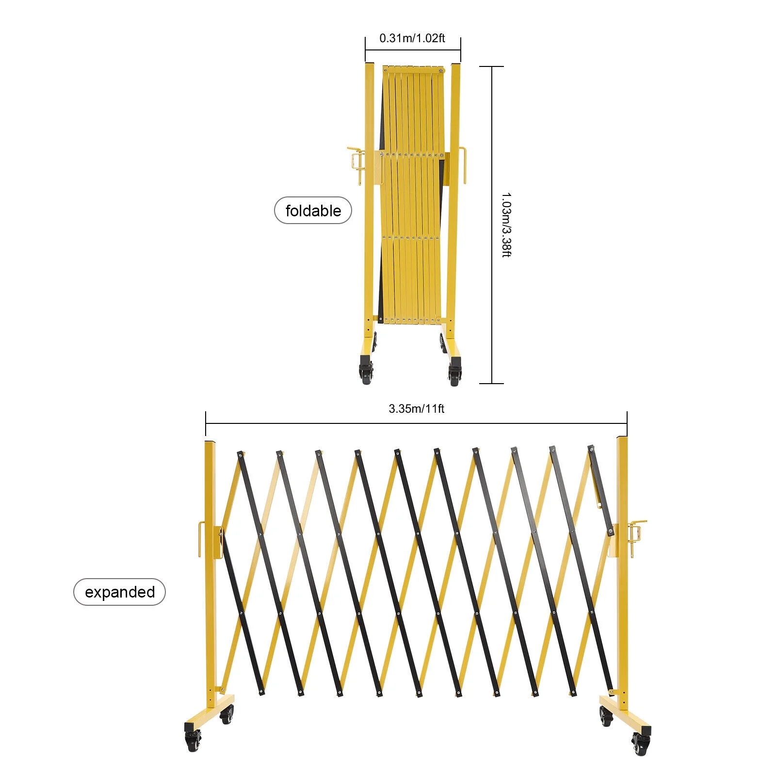 11 Feet Metal Expandable Barricade with Wheels Portable Security Safety Barrier