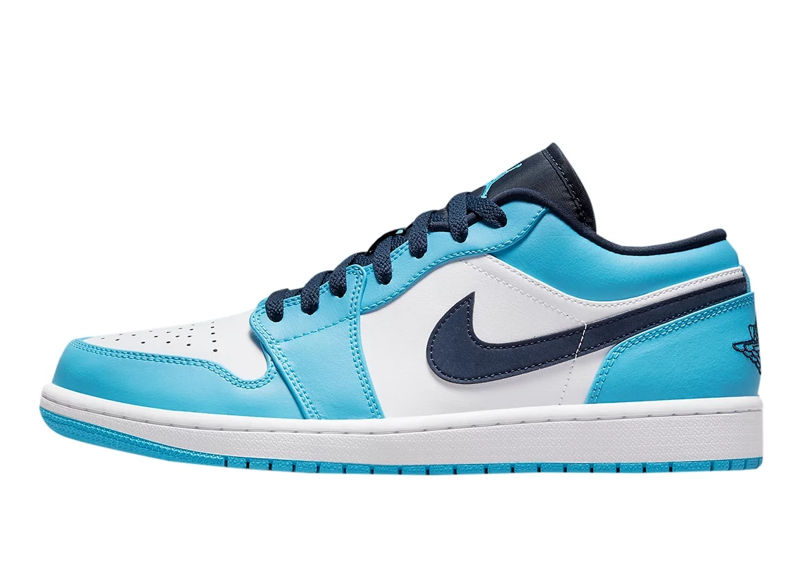 Men's Jordan 1 Low UNC White/Dk Powder Blue-Obsidian (553558 144) - 8.5
