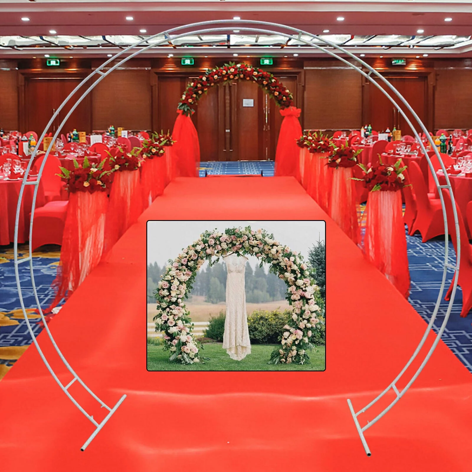 YIYIBYUS 2.7M Wedding Arch Circle Backdrop Stand Party Backdrop Photography Props Rack Metal Flower Balloon Frame Anniversary Events Road Guide White