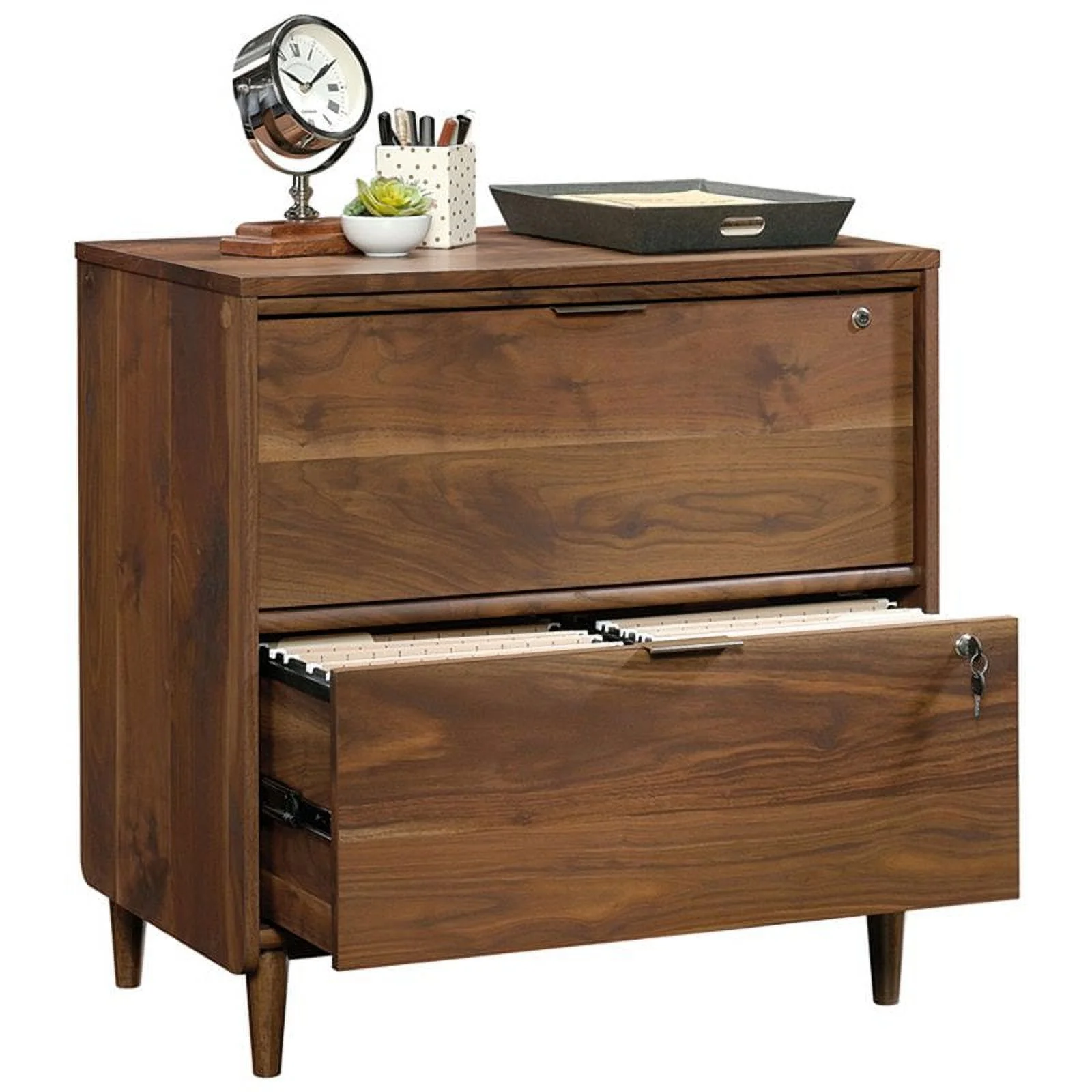 Home Square 2 Drawer Lateral Wood Filing Cabinet Set in Grand Walnut (Set of 2)