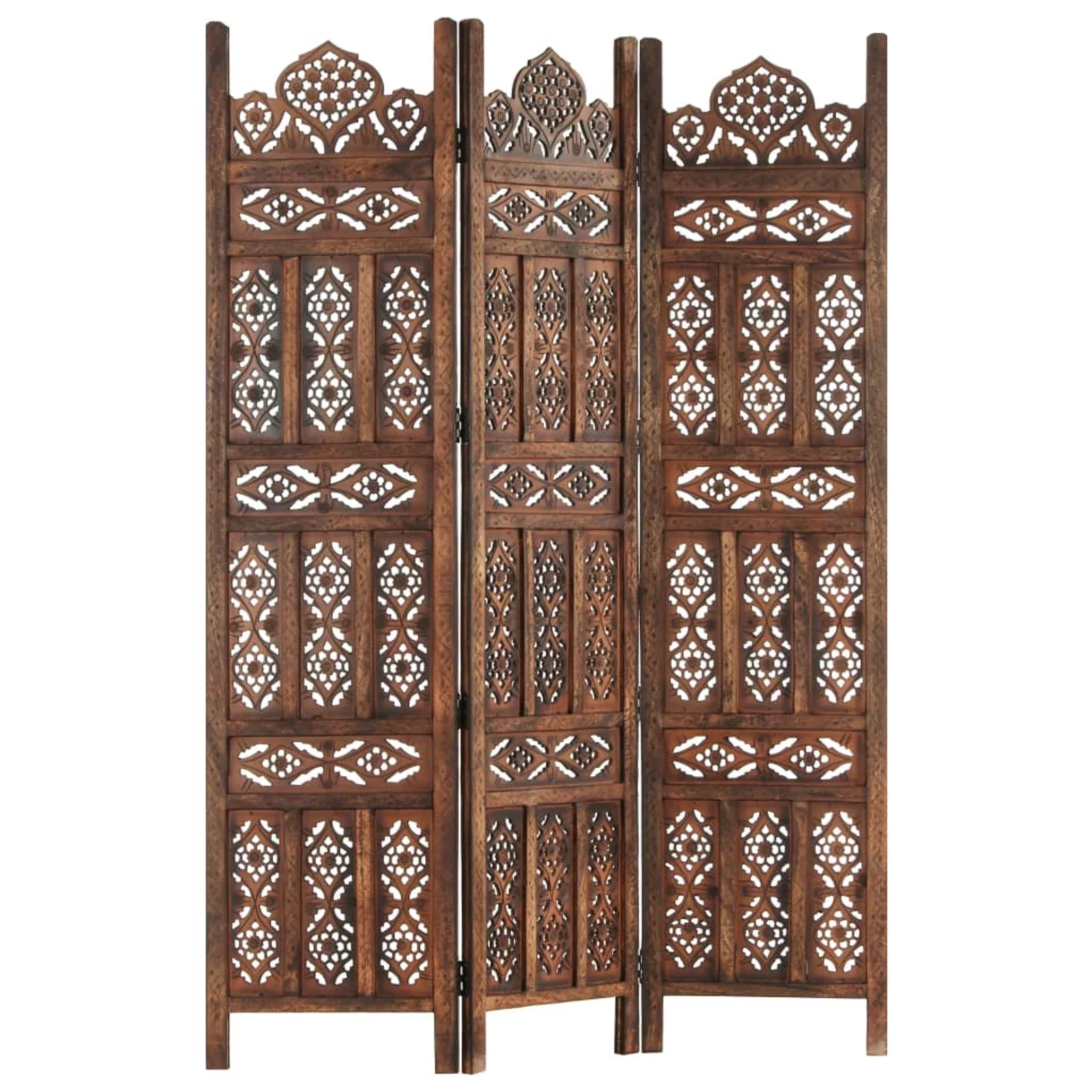 Hand carved 3-Panel Room Divider Brown 47.2