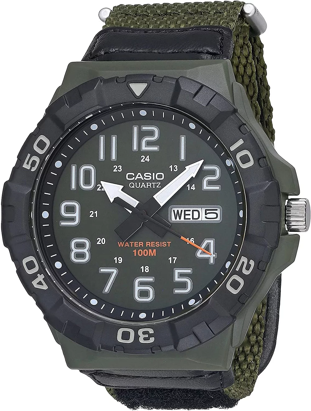 Casio Men's Large Dial Analog Sport Watch with Green Nylon Strap