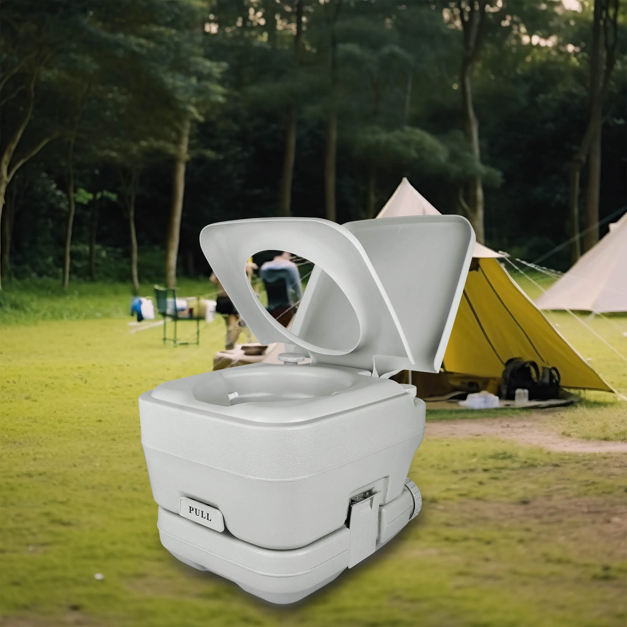 Dextrus Camping Portable Toilet with Detachable Tank, 2.6 Gallon RV Travel Porta Potty with Double Outlet Water Spout, Gray