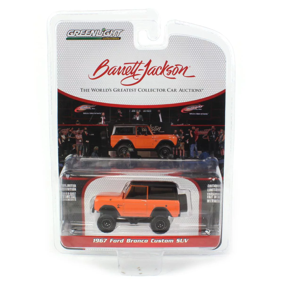 Greenlight Collectibles 1/64 1967 Ford Bronco, Custom Orange with Black Top, Barrett-Jackson Scottsdale Series 10 37260-C