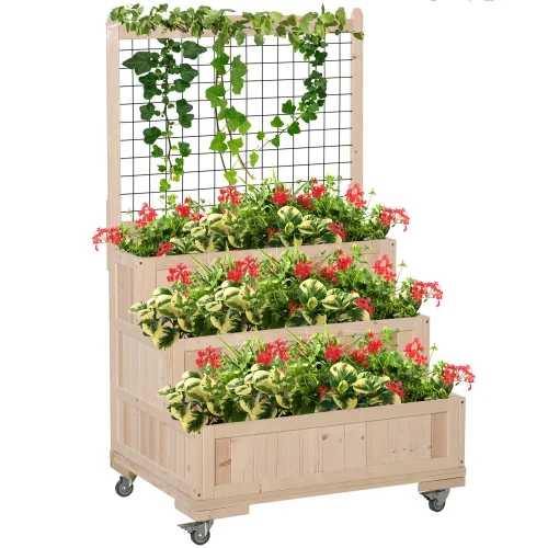 Buumin Outsunny 3-Tiers Raised Garden Bed with Trellis, 53