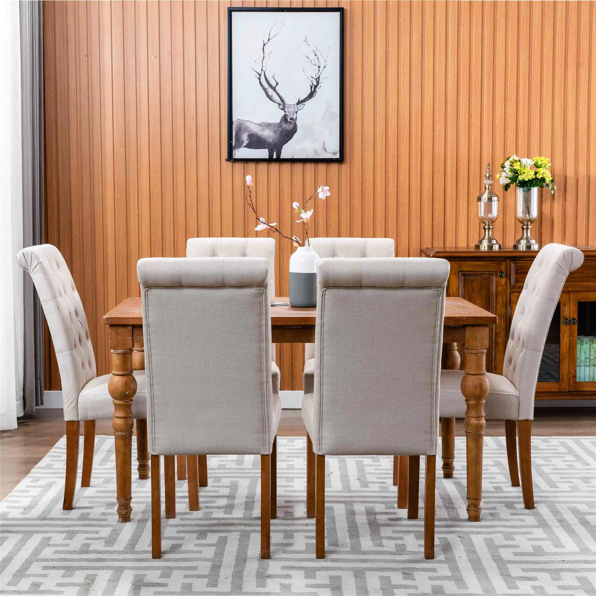 Snugway Tufted Dining Chairs Set of 2,Upholstered Fabric Accent Parsons Diner Chairs-Beige