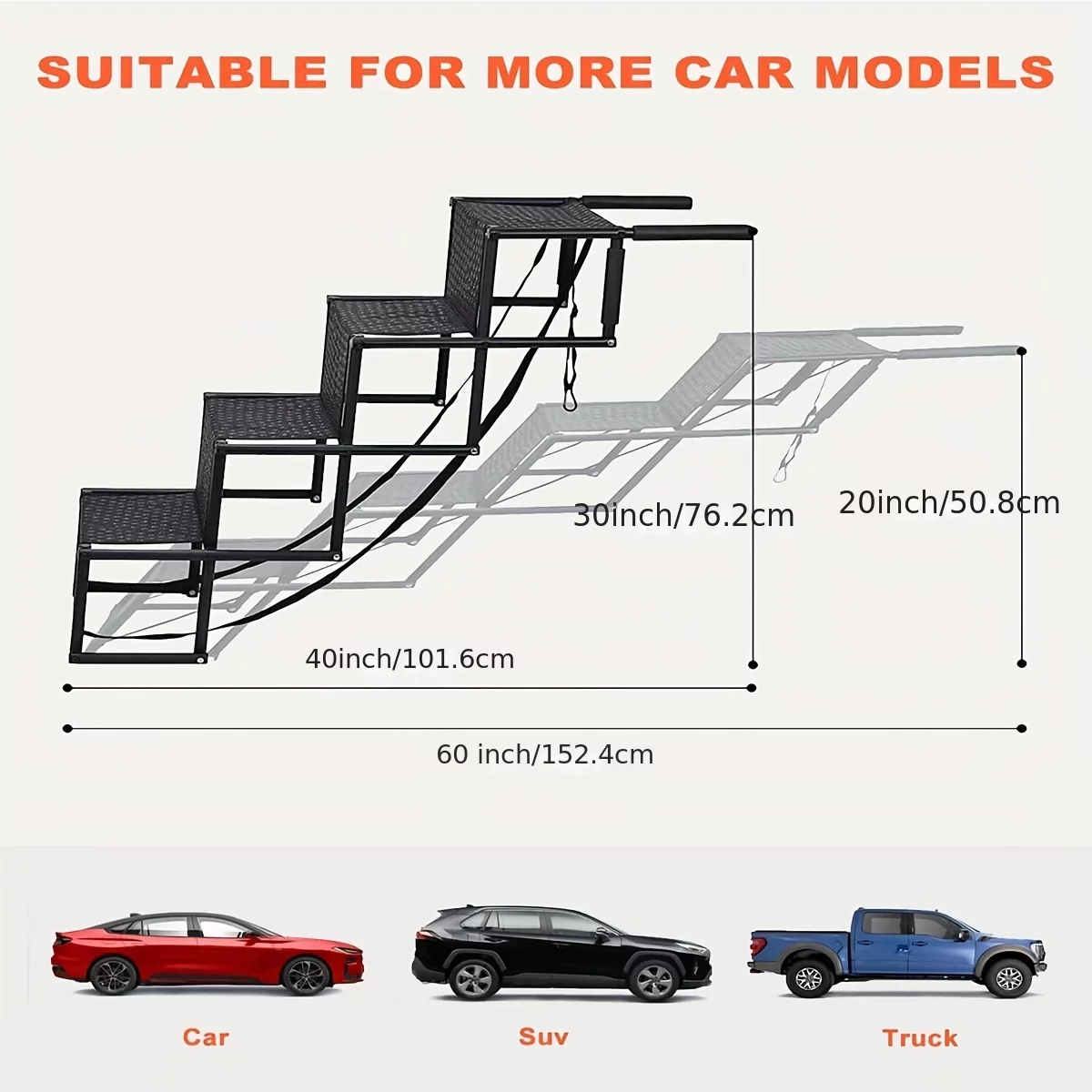 Portable Dog Ramp For SUV, Truck, And High Beds - Foldable Pet Stairs For Large Dogs - Easy Climbing Ladder For Outdoor Use