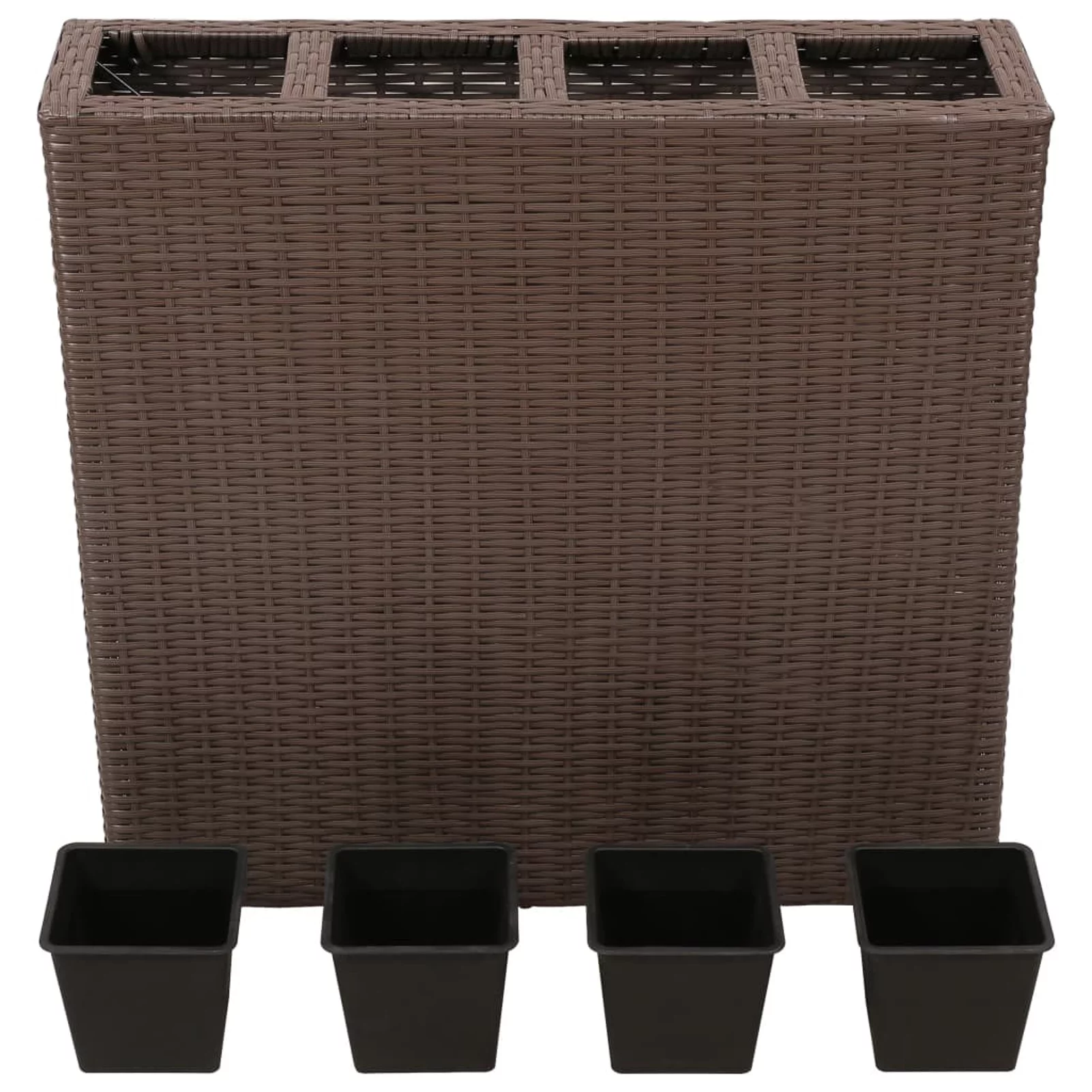 Htovila Garden Raised Bed with 4 Pots 2 pcs Poly Rattan Brown