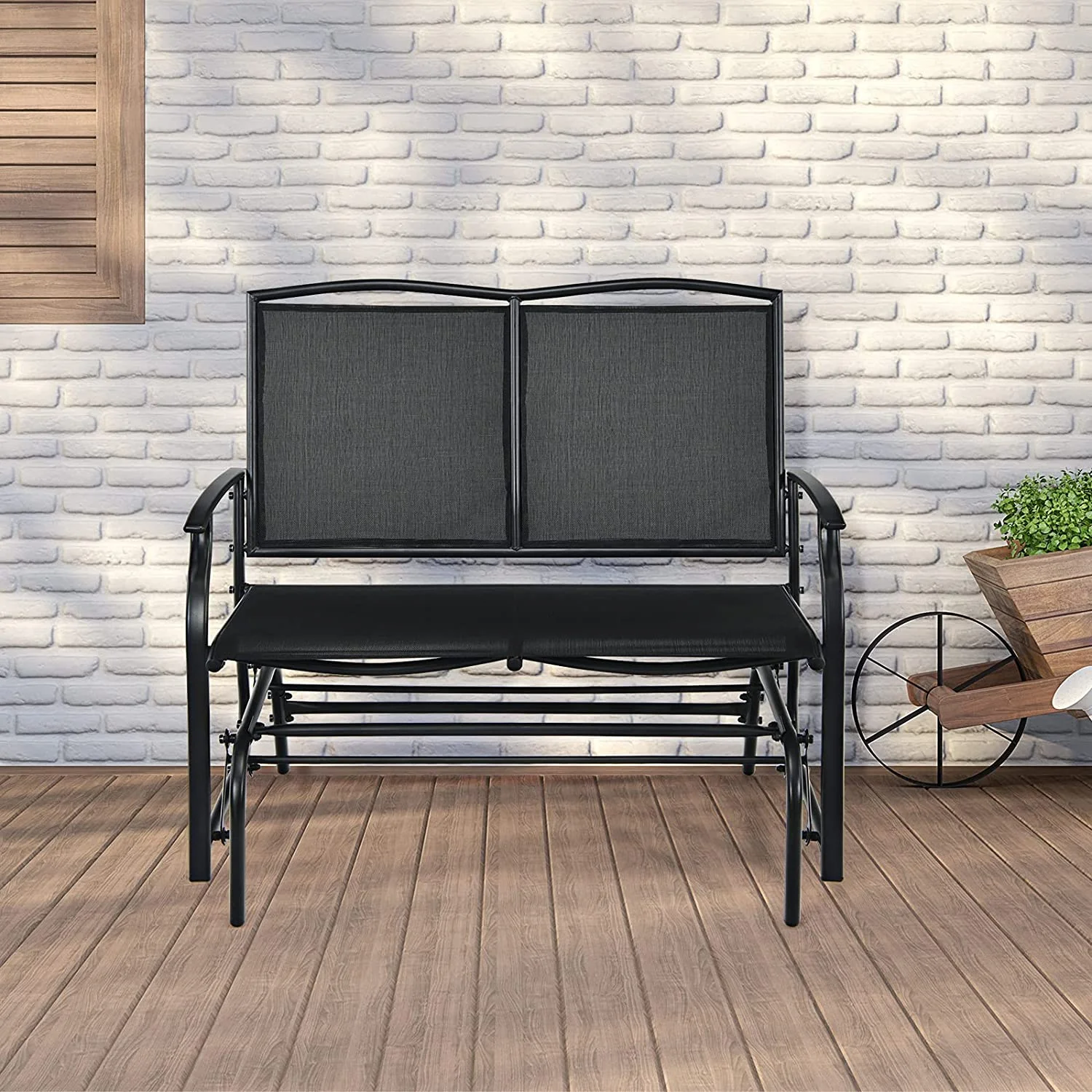 Patio Glider Benches for Outside, Swing Glider Chair with Steel Frame, 400 LBS Capacity, Patio Swing Rocker, 2-Person Loveseat for Backyard, Poolside, Lawn, Balcony, Porch Glider Bench(Black)