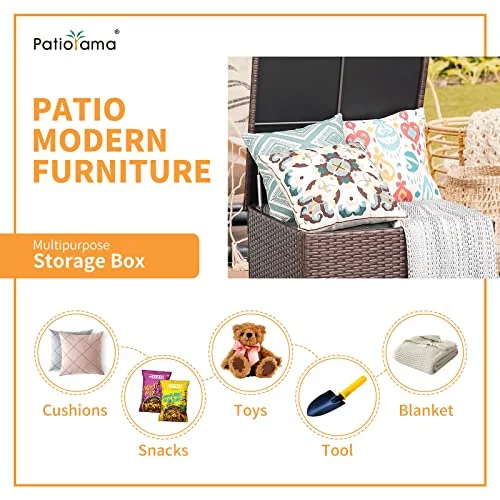 Patiorama 88 Gallon Wicker Deck Box, Indoor/Outdoor Storage Box for Patio Cushions, Gardening Tools and Toys - Resin Rattan Patio Cushion Storage Bin,