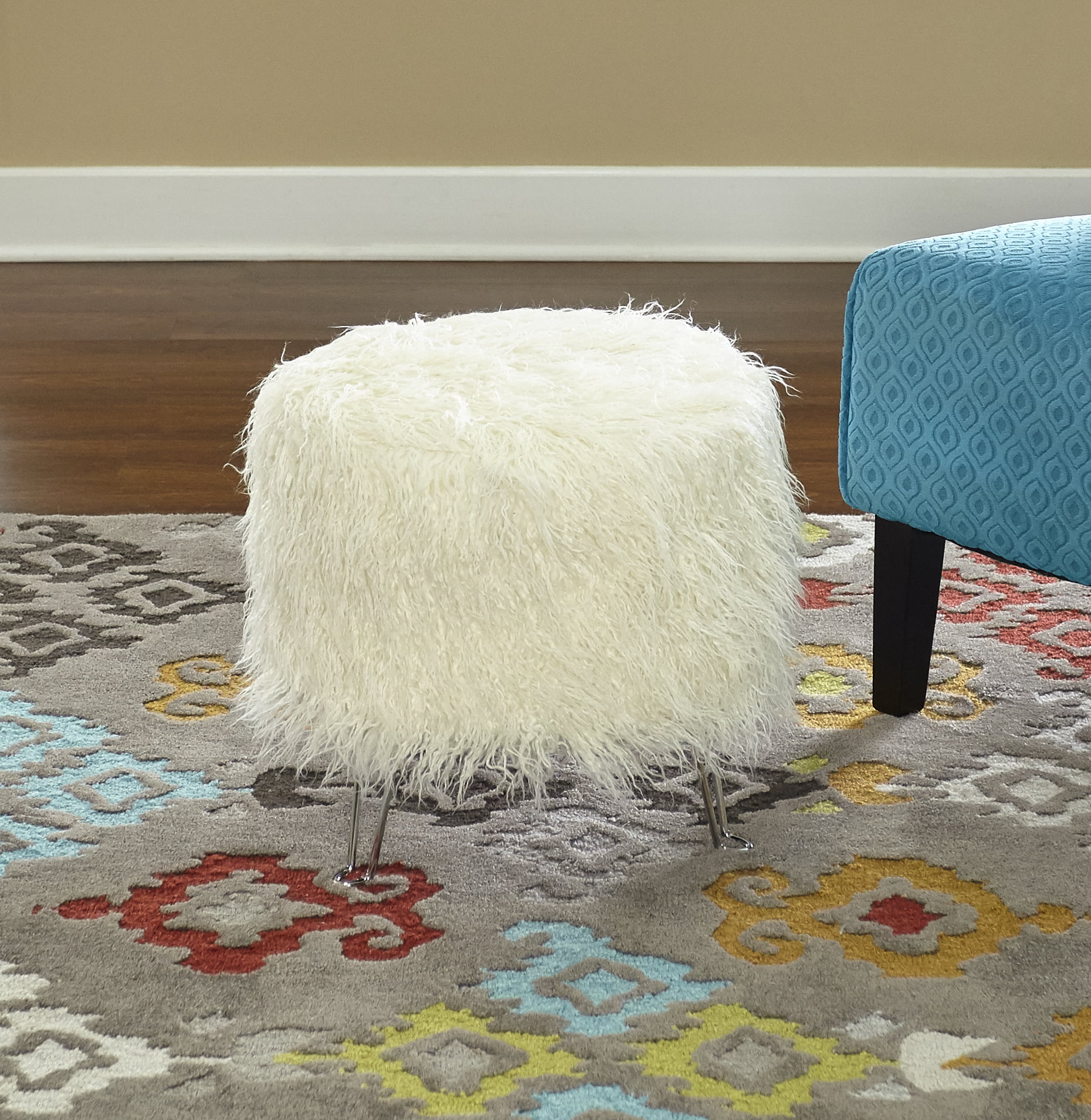 Linon Gracie Faux Fur Hair Pin Stool, Multiple Colors