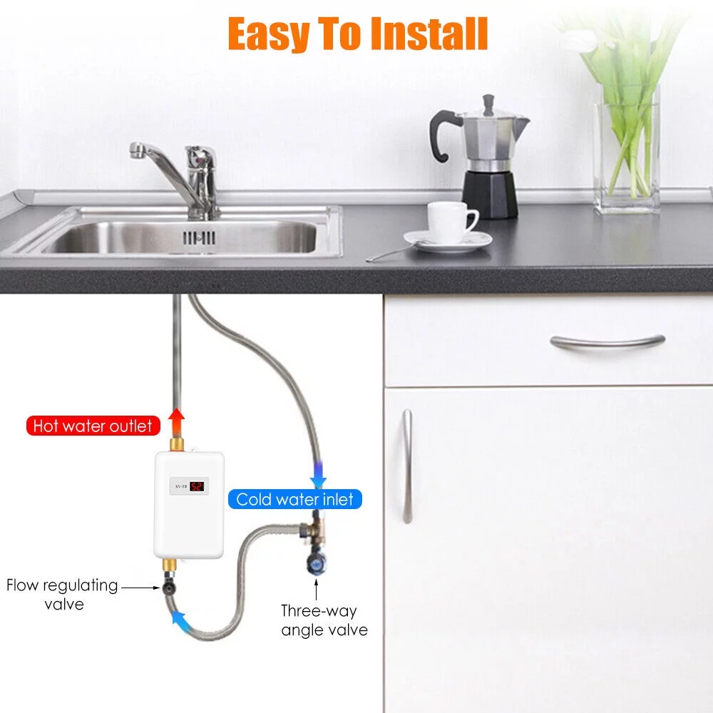 USA-Made Electric Tankless Water Heater - 3000W Instant Hot Water