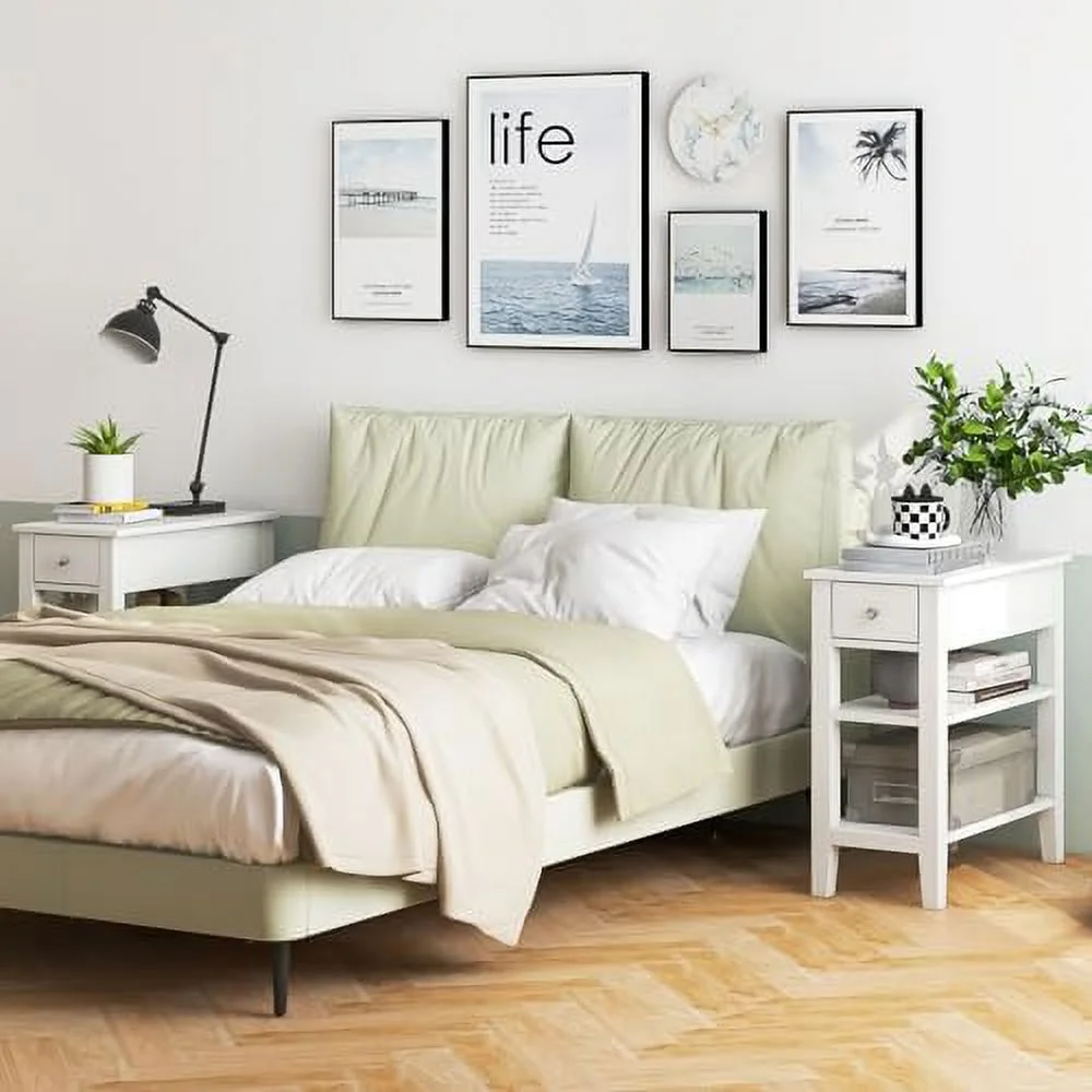 CGFHYP Night Stand End Tables with  Drawer and 2 Tiers   23.6"  Bookshelf for Bedroom  Living Room  Easy Assembly (Coffee)