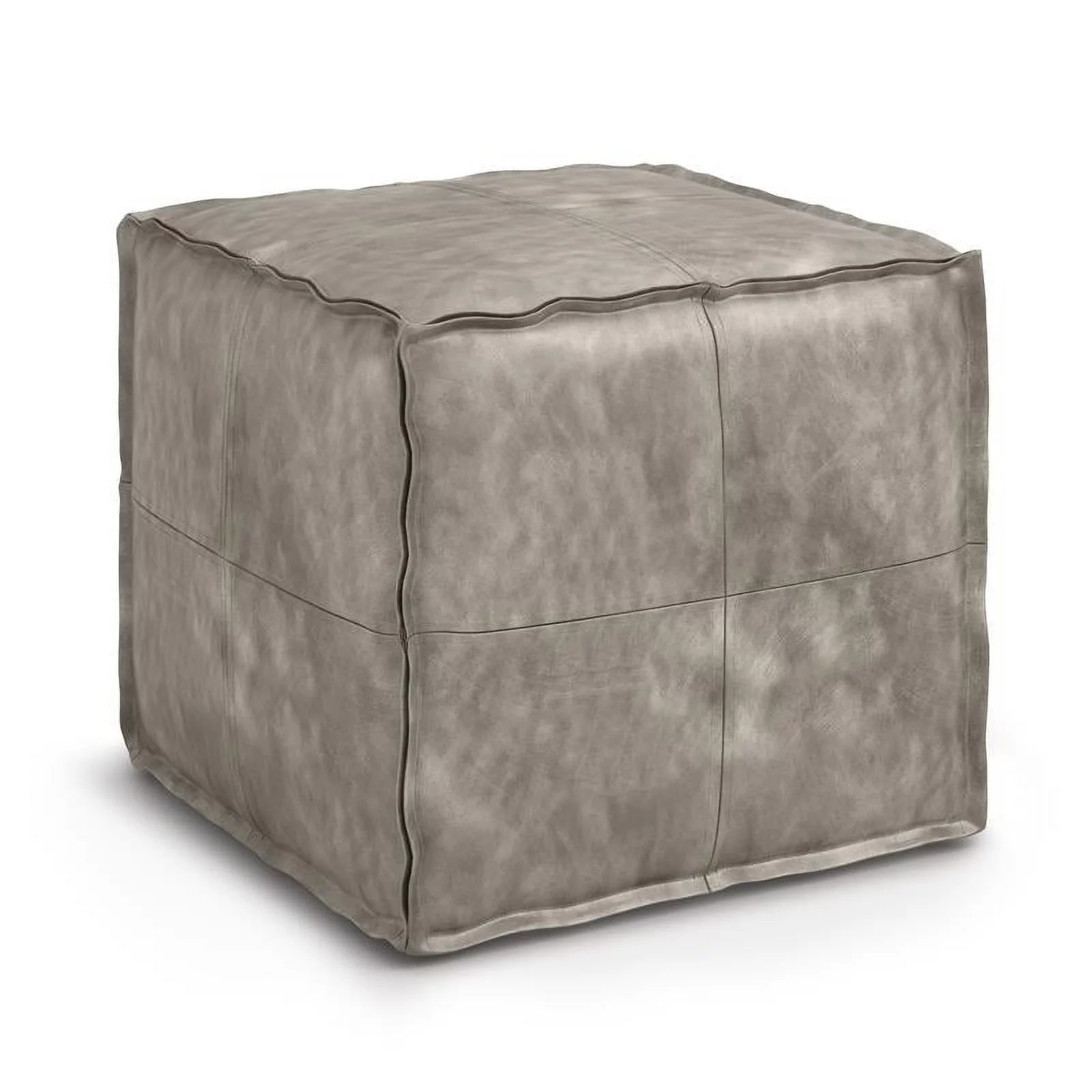 Trent Home Boho Square Pouf in Distressed Gray Faux Leather