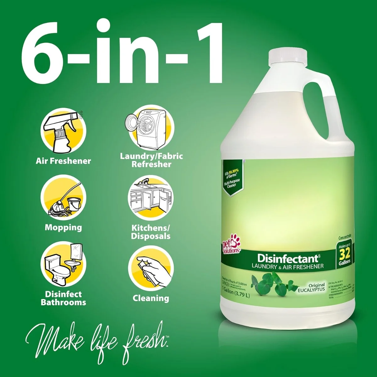 Ready-to-Use Disinfectant and Odor Eliminator, Set of 2, 32 oz Spray and 1 Gallon Concentrate, Eucalyptus Scent