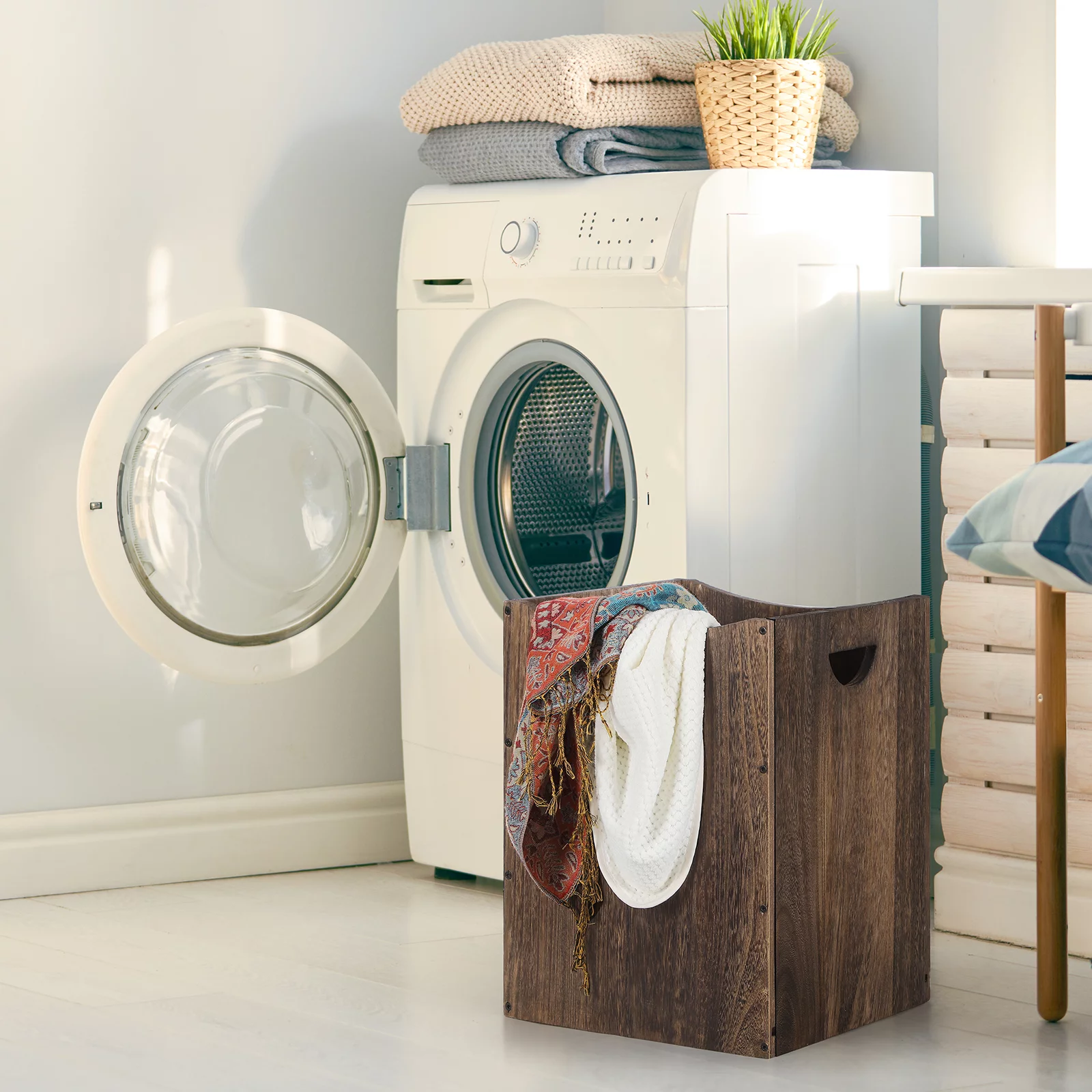 Wood Laundry Hamper Basket with Handles, 36L