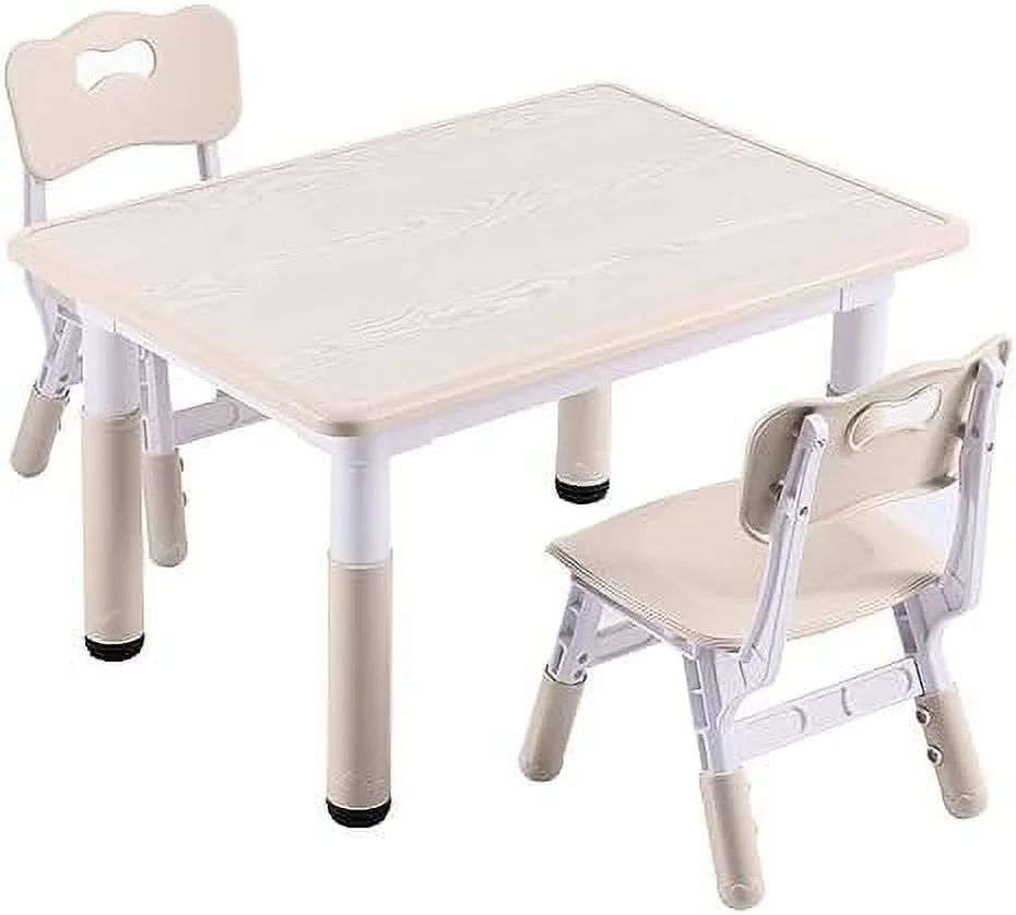 TJUNBOLIFE Table and 2 Chairs Set  Height-Adjustable Toddler Table and Chair Set with Graffiti Desktop  31.5''L x 23.6''W Children Activity Table for Daycare  Classroom  H