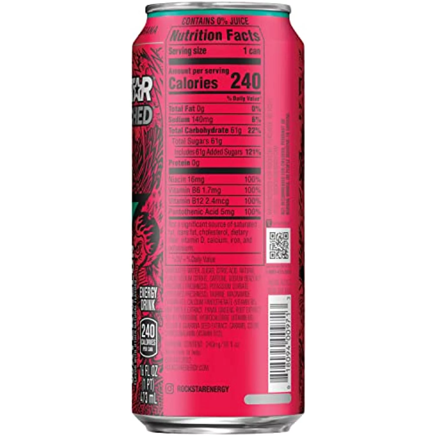 Rockstar Energy Drink Punched&nbsp;Watermelon, 16Oz Cans (12 Pack)