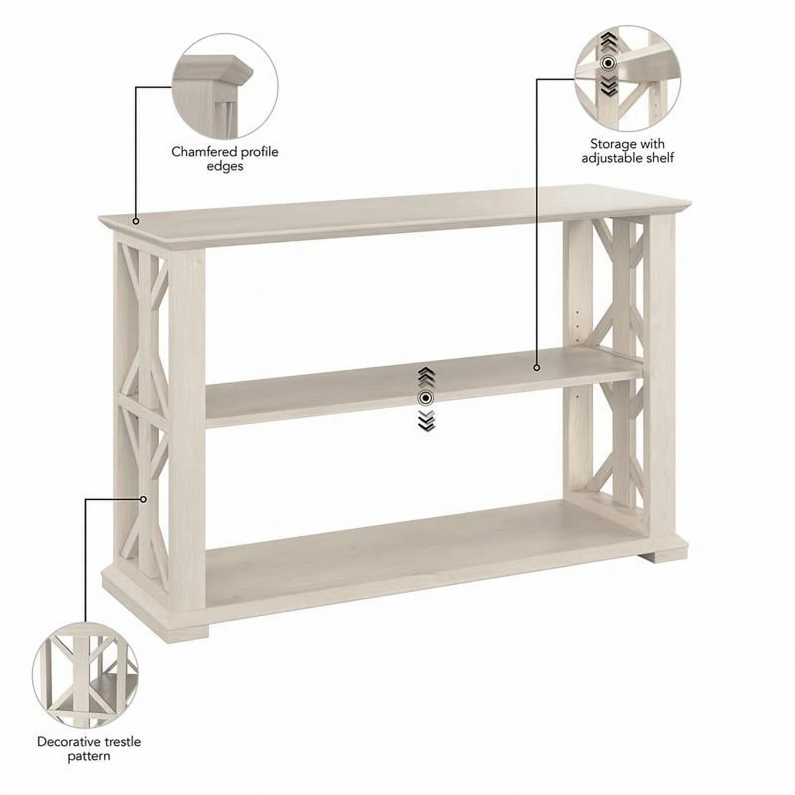 Pemberly Row Console Table with Shelves in Linen White Oak - Engineered Wood