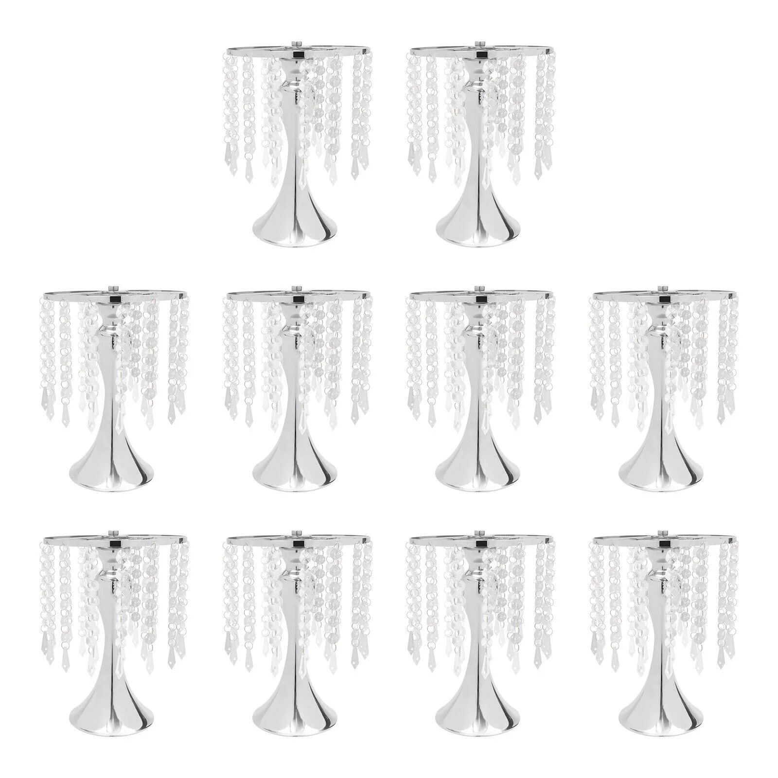 10pcs Silver Metal Flower Vases Crystal Flower Stand Wedding Centerpieces Party