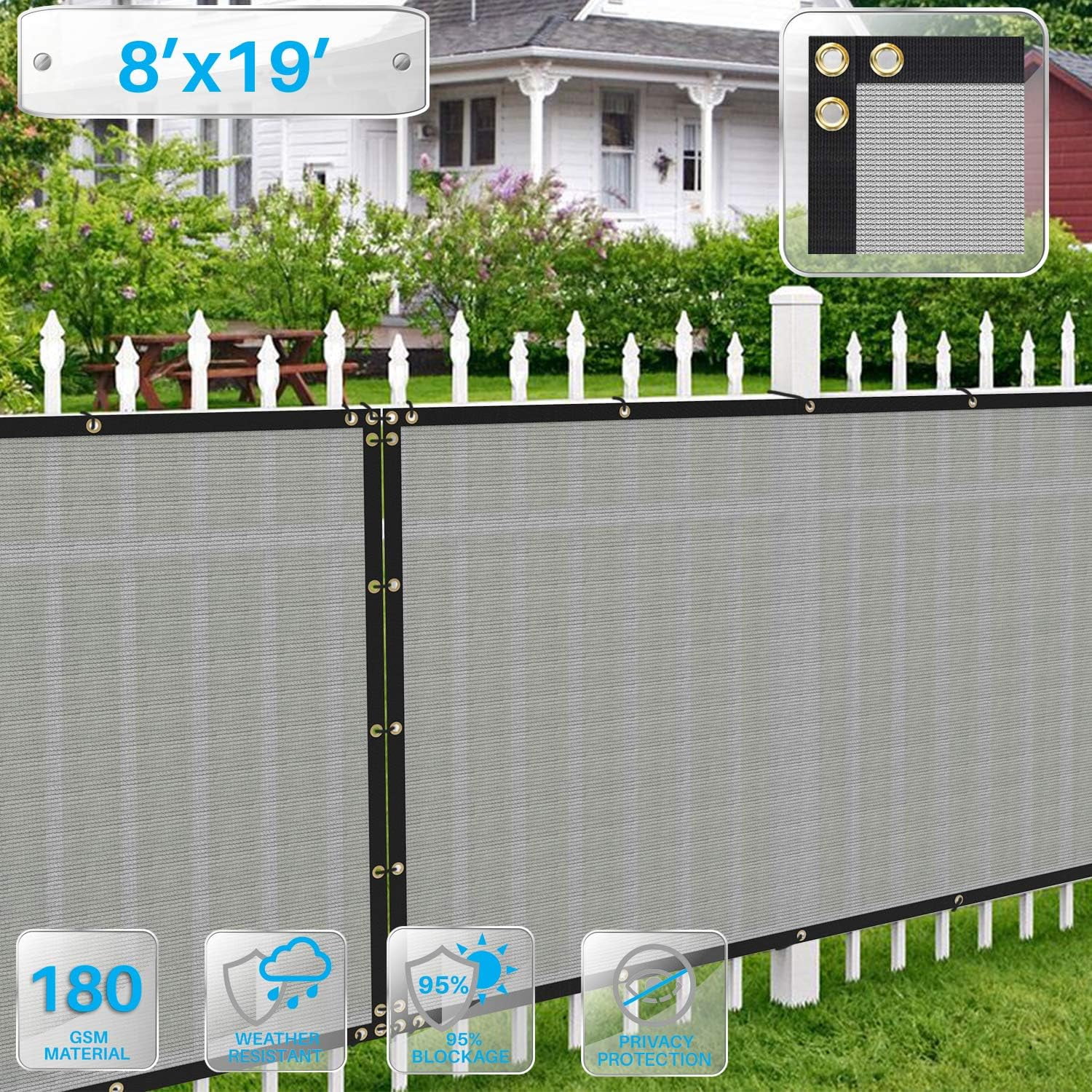 By Paradise Light Grey 8'X109' Privacy Screen Fence 180 GSM Heavy Duty Fencing Mesh Shade Net ver For Wall Garden Yard Backyard Grade Privacy Fencing 90% Privacy Blockage