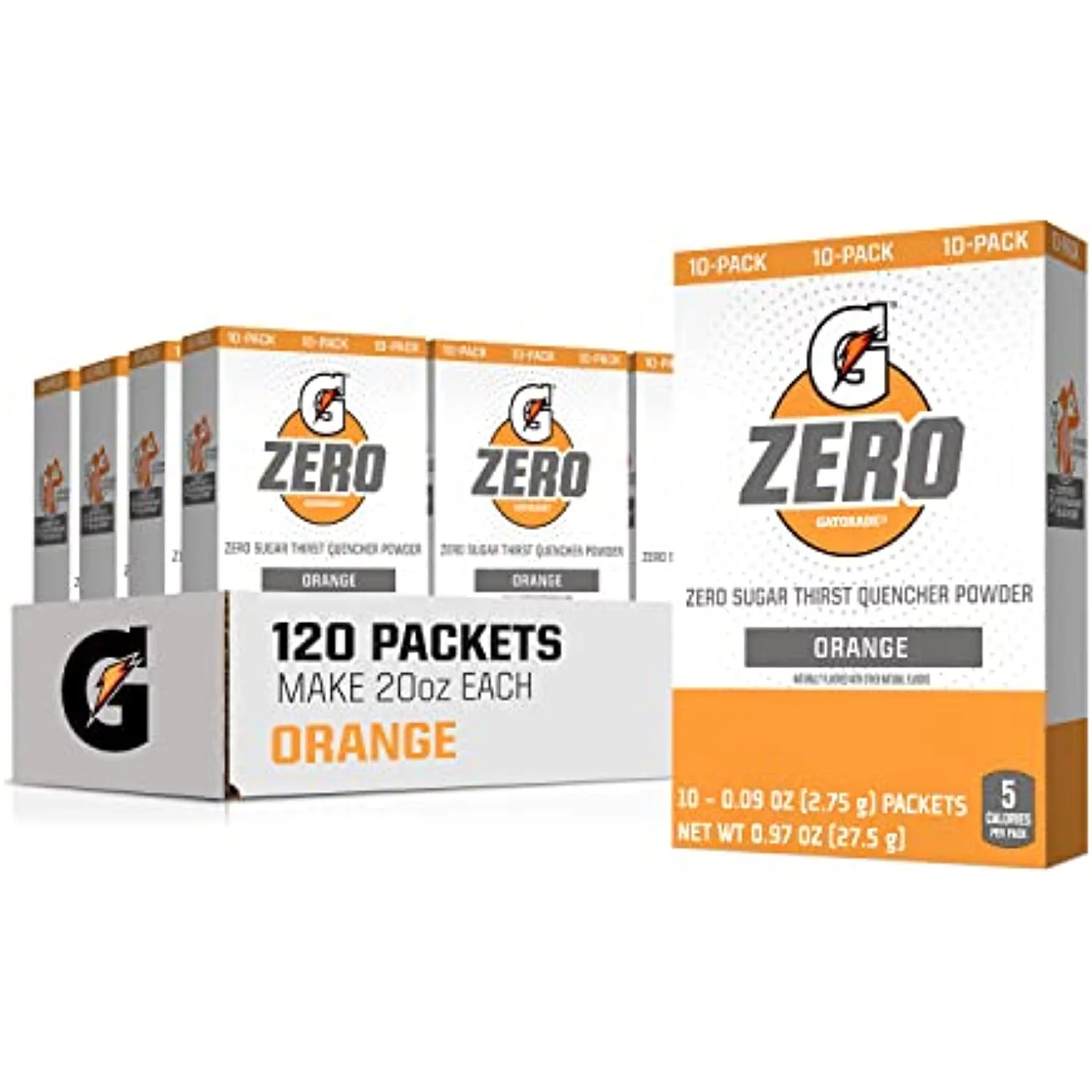 Gatorade G Zero Powder, Orange, 0.10Oz Packets,(120 Counts) , Pack Of 12