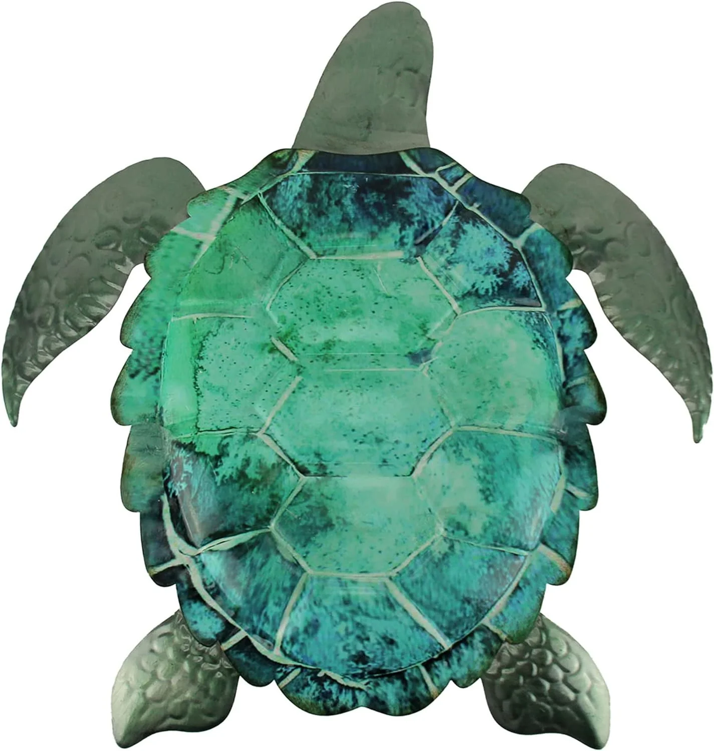 Ocean Green Metal Sea Turtle Wall Sculpture Coastal Art 19.5 Inches High