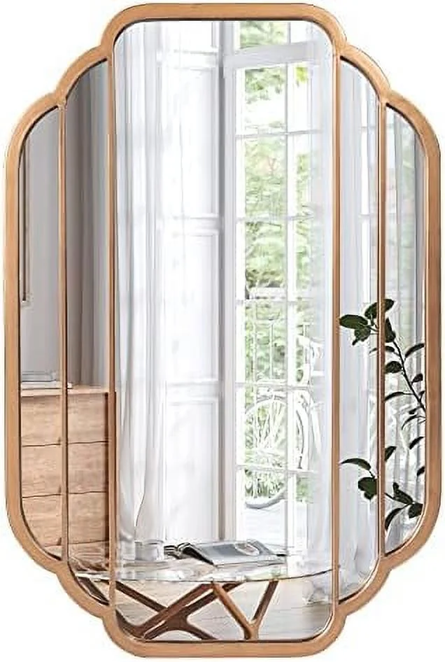 JDZHAPPYLIFE Arched Wall Mount Mirror 42" x 28"  Brassy Gold Frame Decorative Mirror  Wall Decor  Farmhouse Arch Mirror  Rustic Vintage Style Hanging Mirror for Living  Entryway