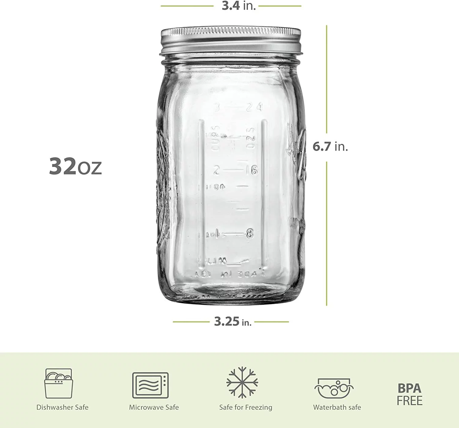 Ball Mason 32 oz Wide Mouth Jars with Lids and Bands, Set of 12 Jars.