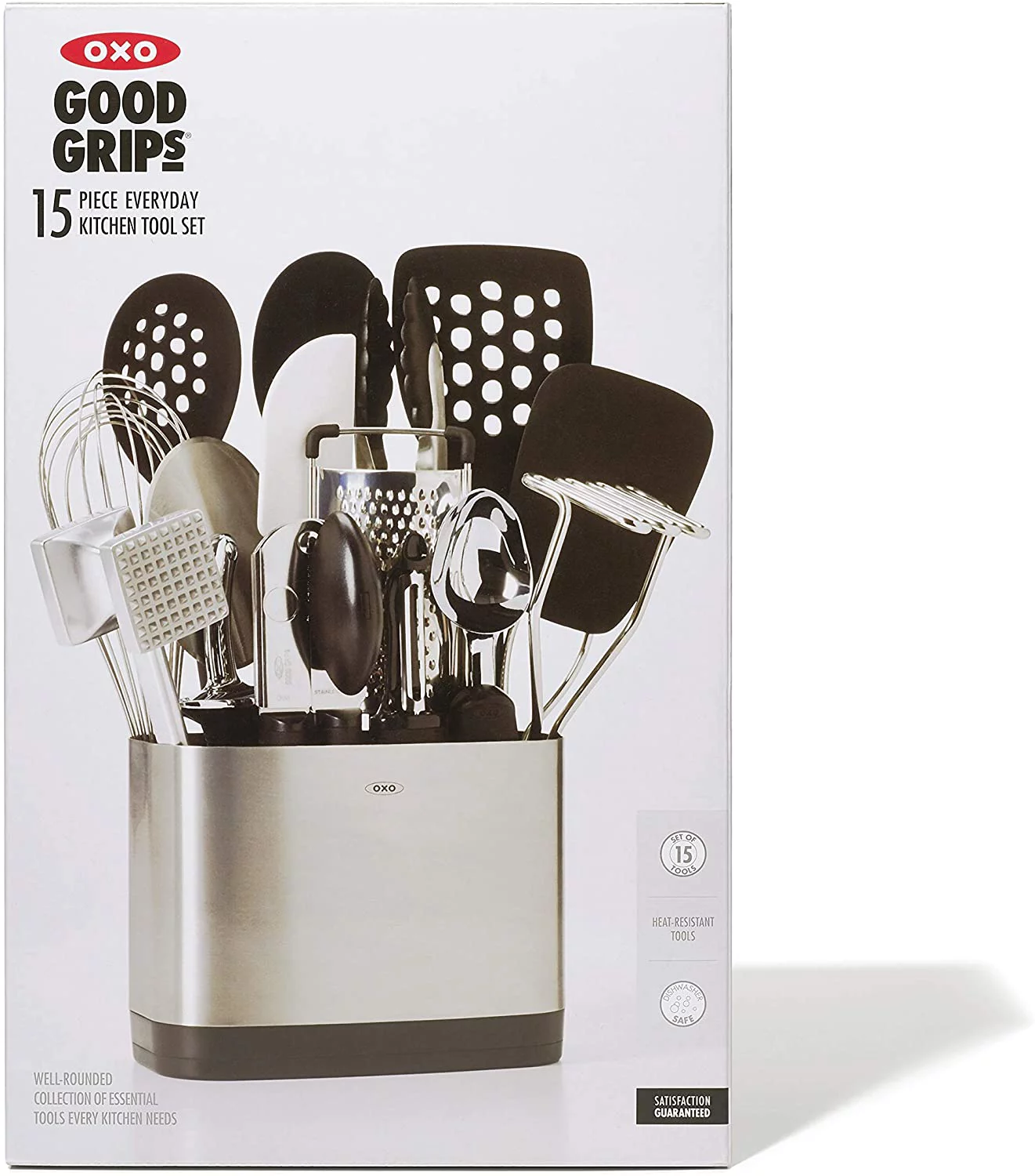 YILAN Good Grips 15-Piece Everyday Kitchen Utensil Set, Silver