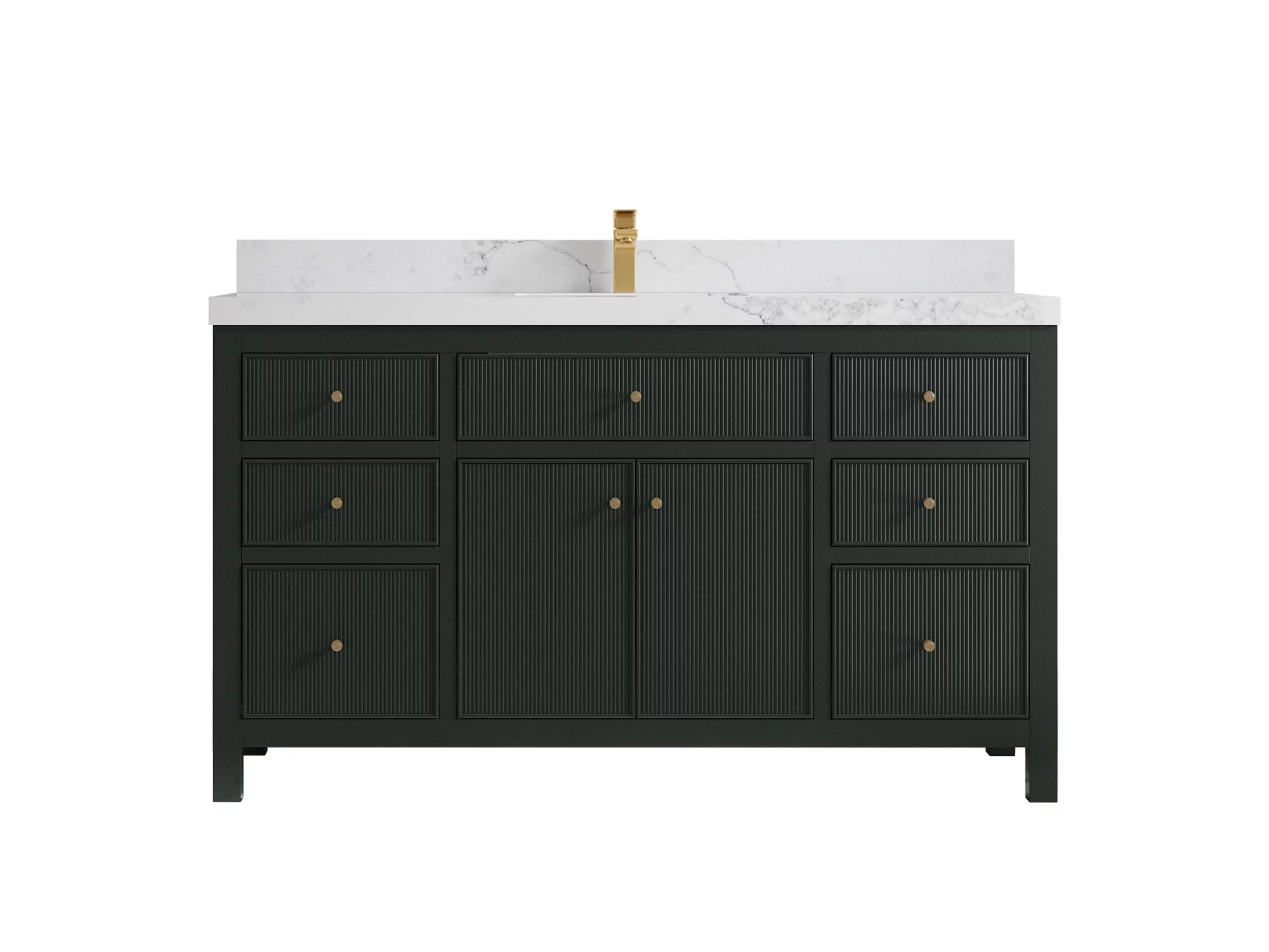 Sonoma 60 in W x 22 in D Free Standing Reeded Single Sink Bathroom Vanity in Dark Forest Green with Quartz or Marble Countertop | MODERN VANITY
